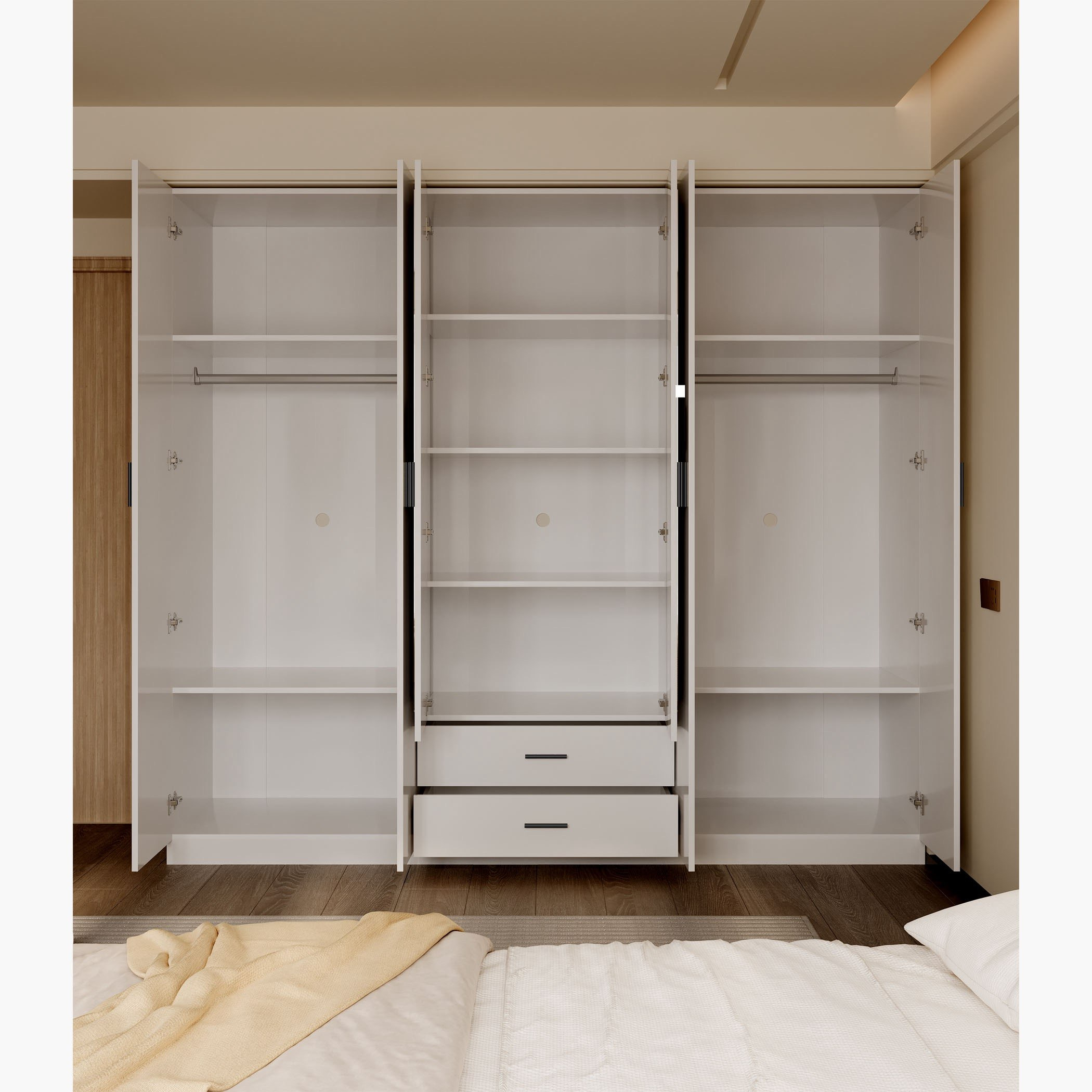 Marwell 6 Door Wardrobe with 2 Drawers and Mirrors-hbxfurniture-wardrobes-image-3
