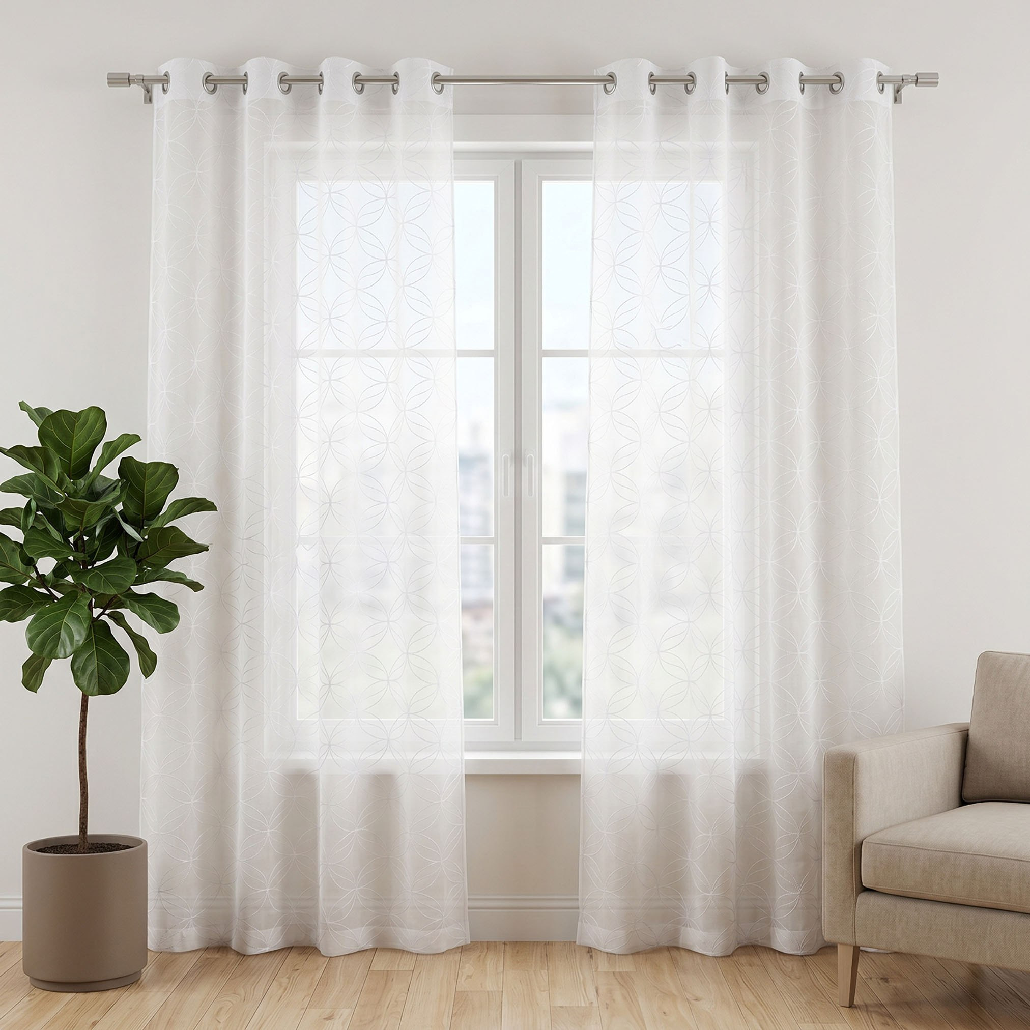 طقم من 2 ستارة شفافة ومطرزة من نورديك ليون - 140x240 سم-hbxbedroom-windowcoverings-curtains-image-1