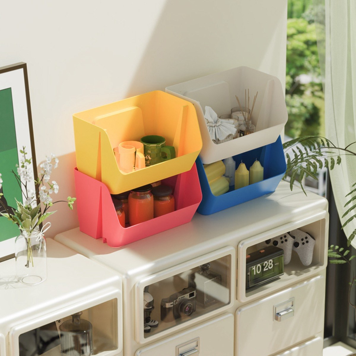Armada 4-Piece Multi Stackable Basket Set - 25x17x27 cm-hbxhomeware-kidsessentials-kidsorganiser-image-1