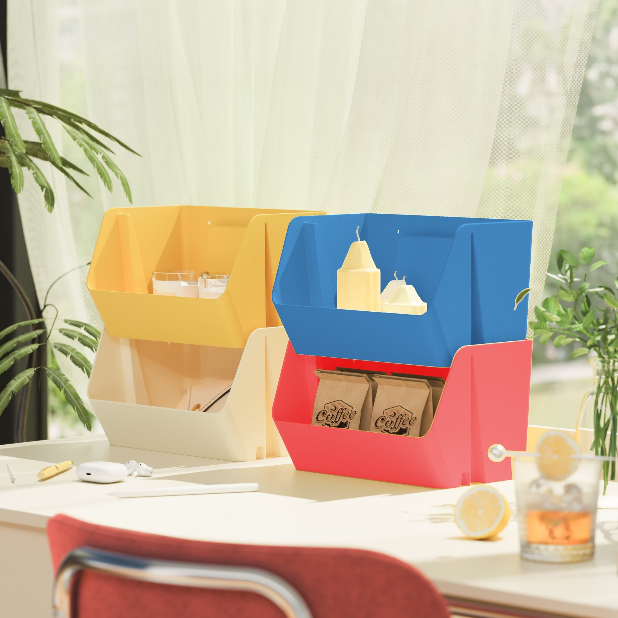 Armada 4-Piece Multi Stackable Basket Set - 25x17x27 cm-hbxhomeware-kidsessentials-kidsorganiser-image-2