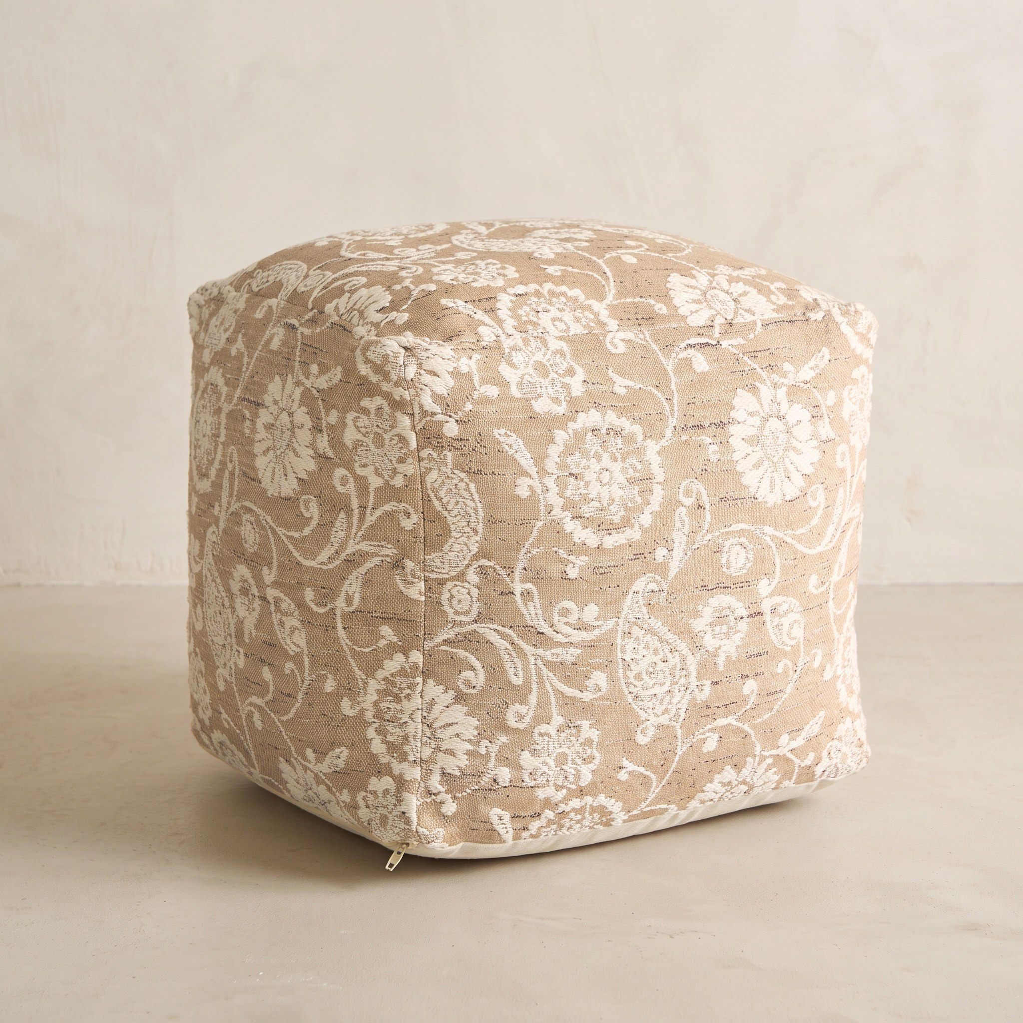 Aizel Flora Jacquard Pouf - 45x45x40 cm-hbxlivingroom-sofasandarmchairs-ottomansandfootstools-image-1