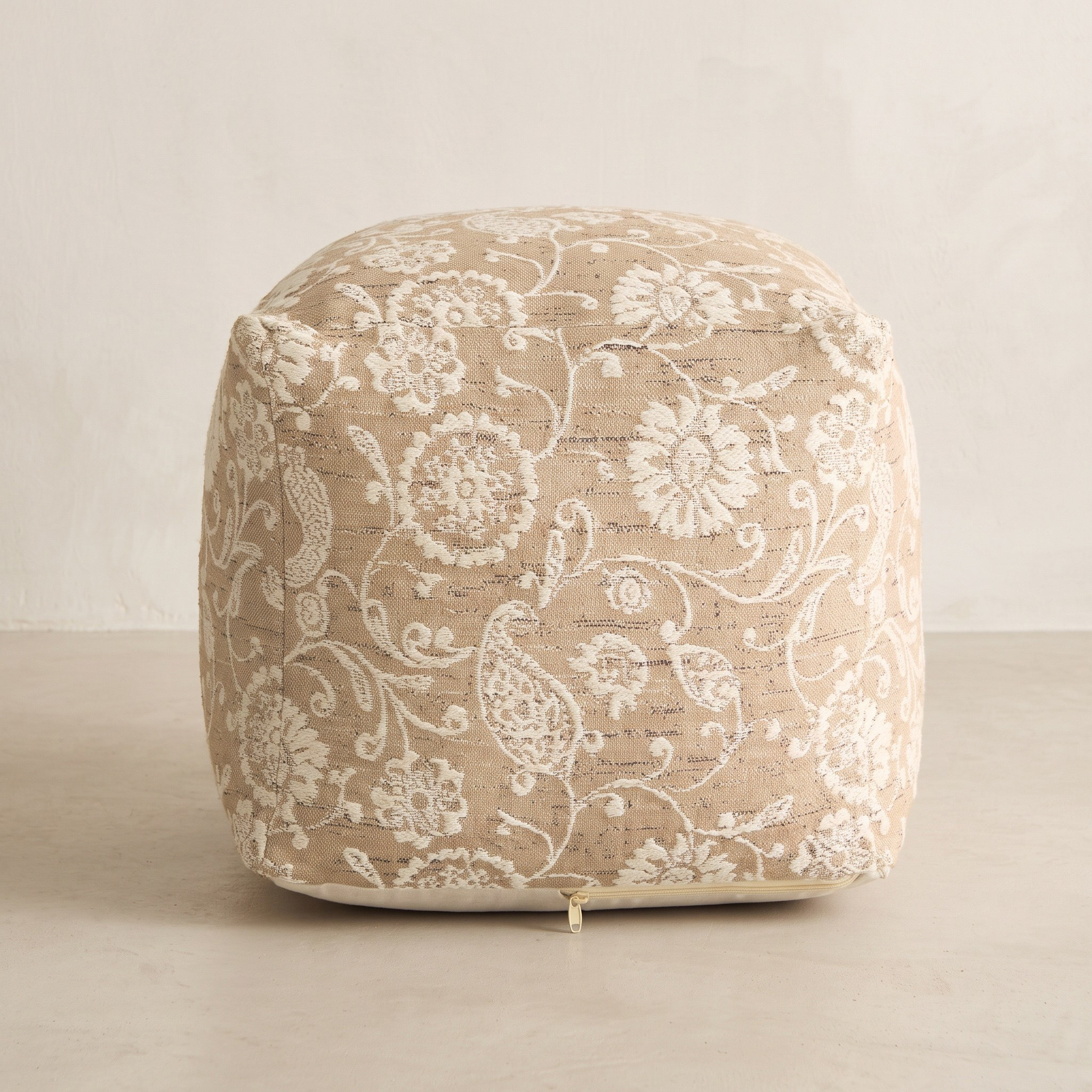 Aizel Flora Jacquard Pouf - 45x45x40 cm-hbxlivingroom-sofasandarmchairs-ottomansandfootstools-image-2