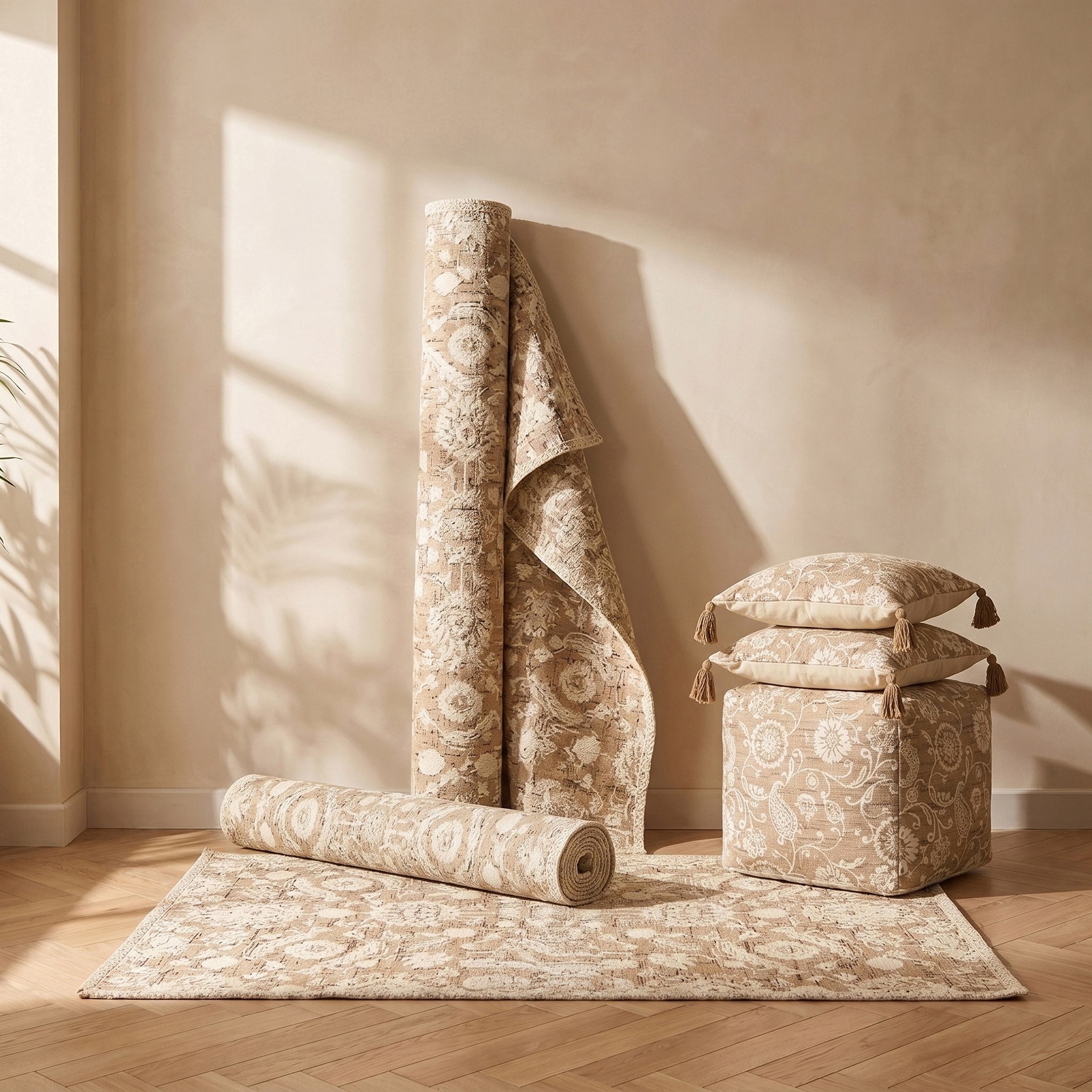 Aizel Flora Jacquard Pouf - 45x45x40 cm-hbxlivingroom-sofasandarmchairs-ottomansandfootstools-image-4