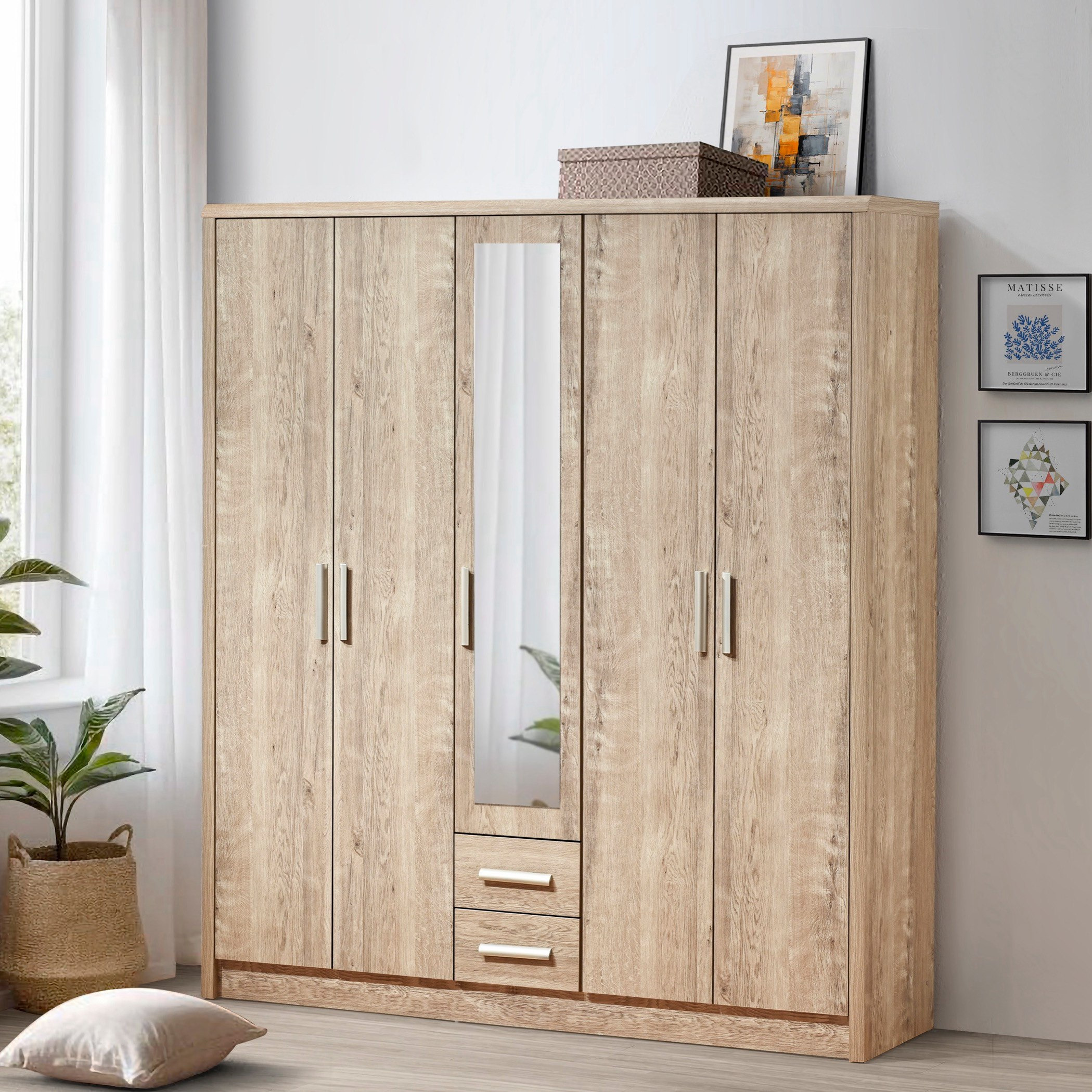 Curvy Nxt 5-Door Wardrobe with 2 Drawers-hbxfurniture-wardrobes-image-1