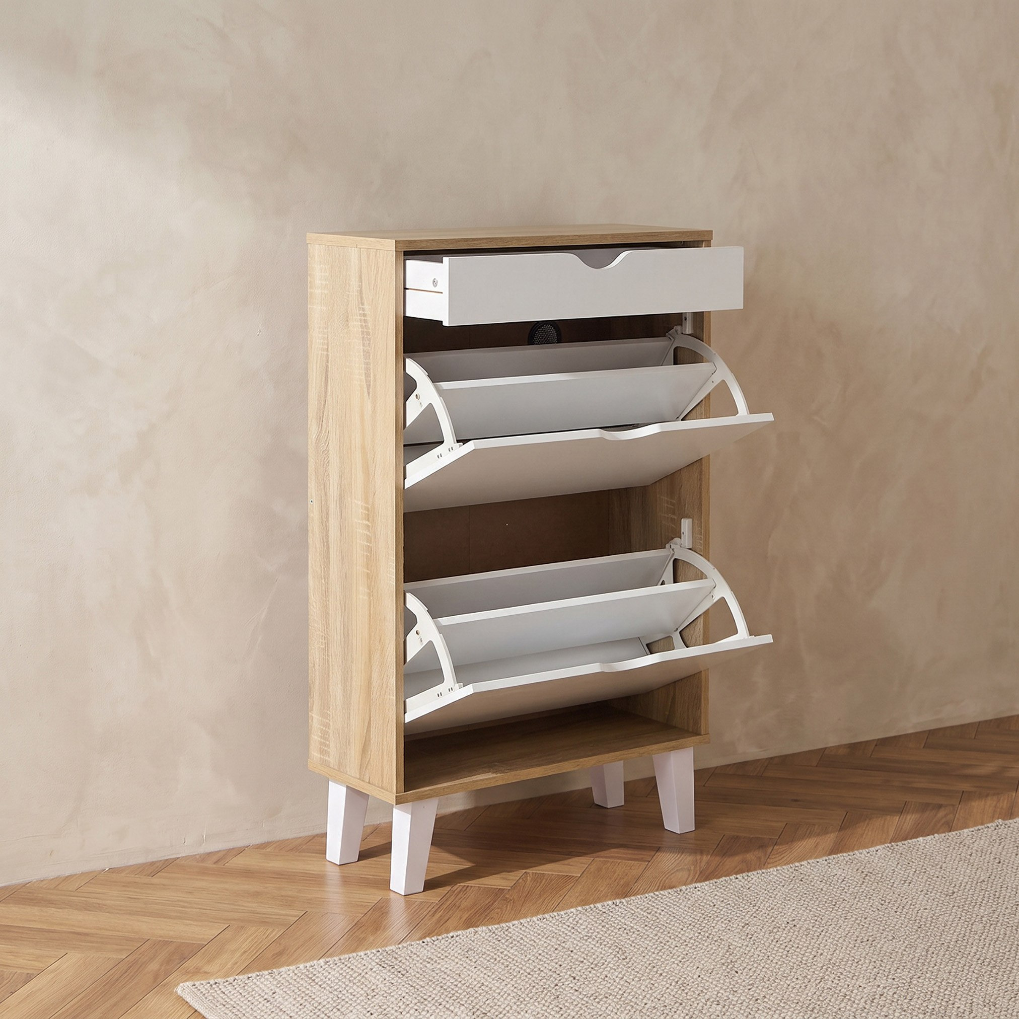 Alford Albany 12-Pair 2-Tier Shoe Cabinet with 2 Doors and Drawer-hbxbedroom-shoecabinetsandracks-image-4