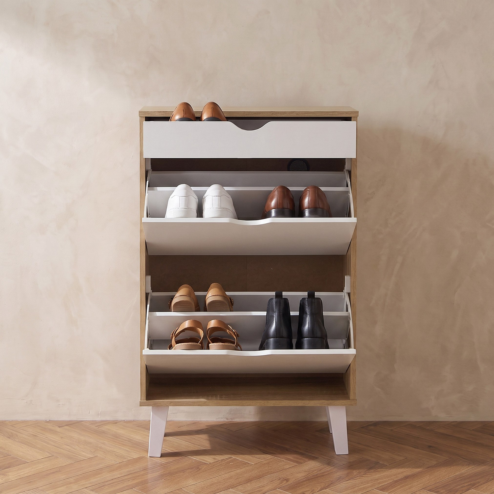Alford Albany 12-Pair 2-Tier Shoe Cabinet with 2 Doors and Drawer-hbxbedroom-shoecabinetsandracks-image-5