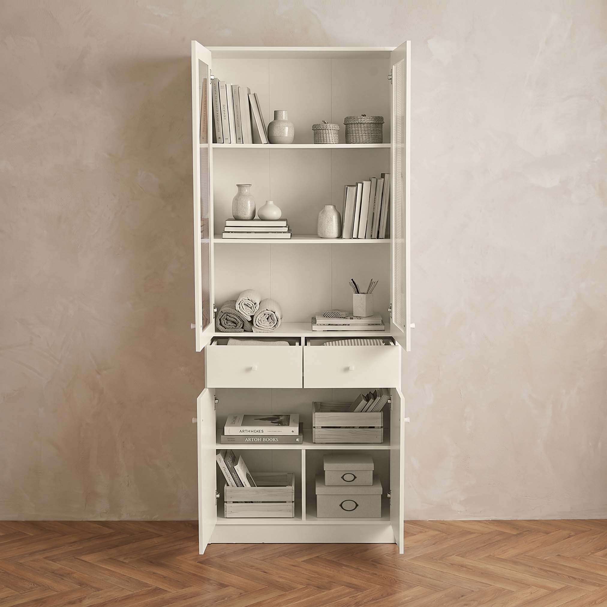 Frankfurt 6-Tier 2-Drawer Multipurpose Storage Unit with Panel and Acrylic Doors-hbxfurniture-office-bookcases-image-3