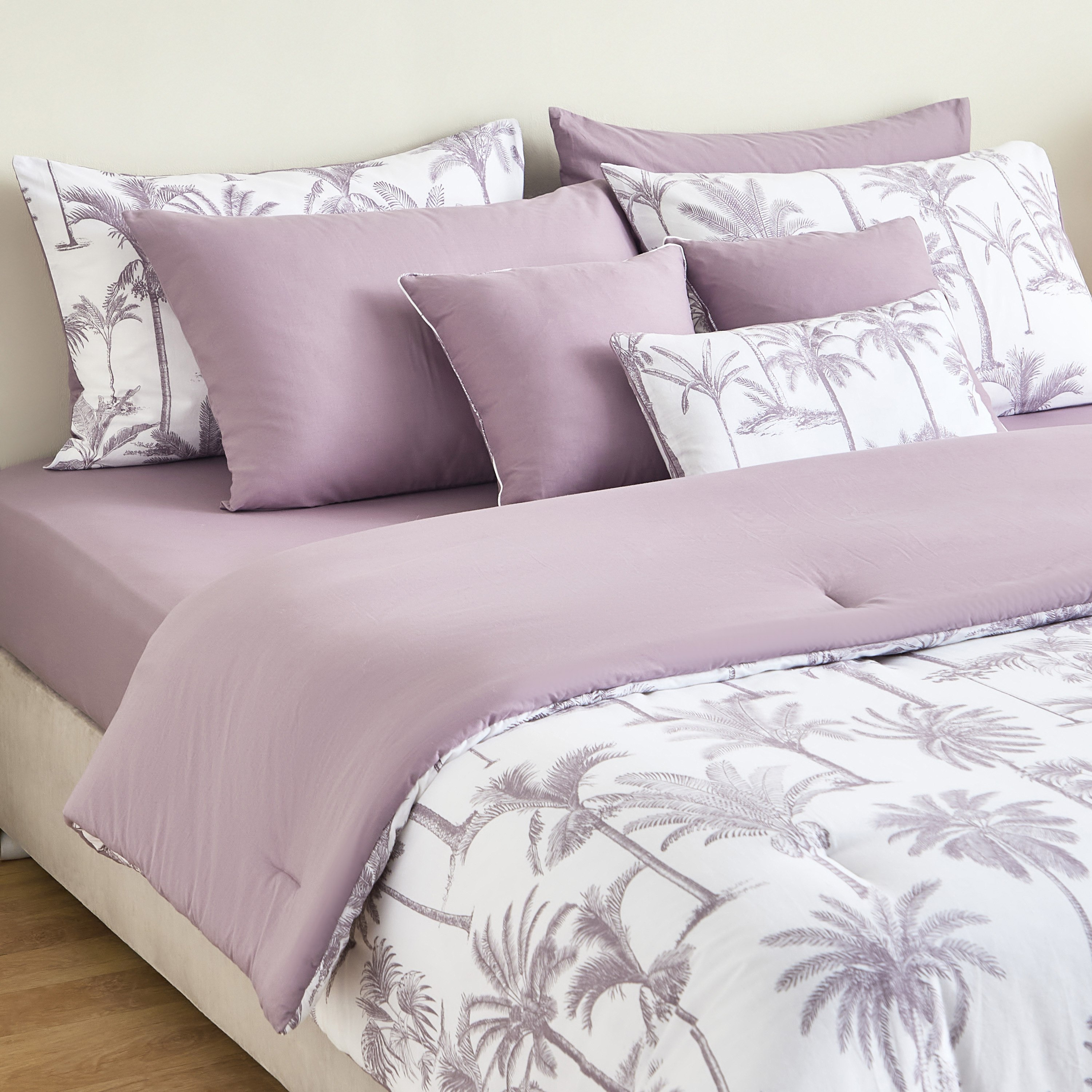 Madison 5-Piece Palm Forest Cotton Printed Super King Comforter Set - 240x240 cm-hbxhomeware-hbxbedroom-image-1