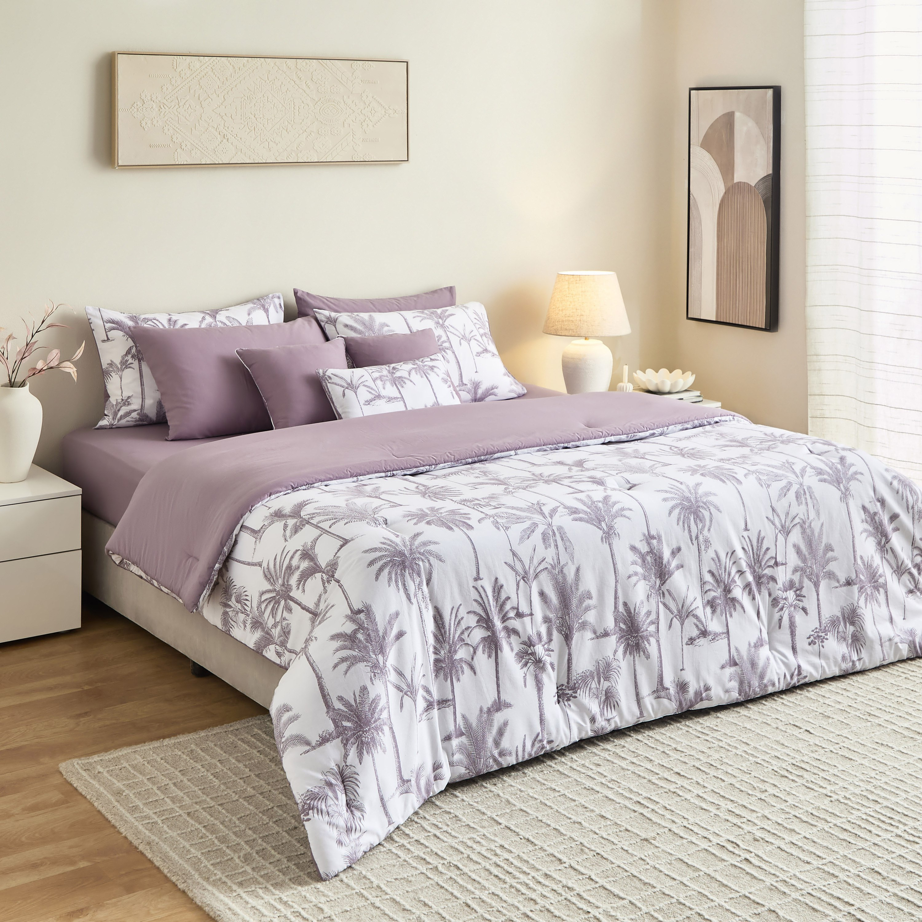 Madison 5-Piece Palm Forest Cotton Printed Super King Comforter Set - 240x240 cm-hbxhomeware-hbxbedroom-image-10