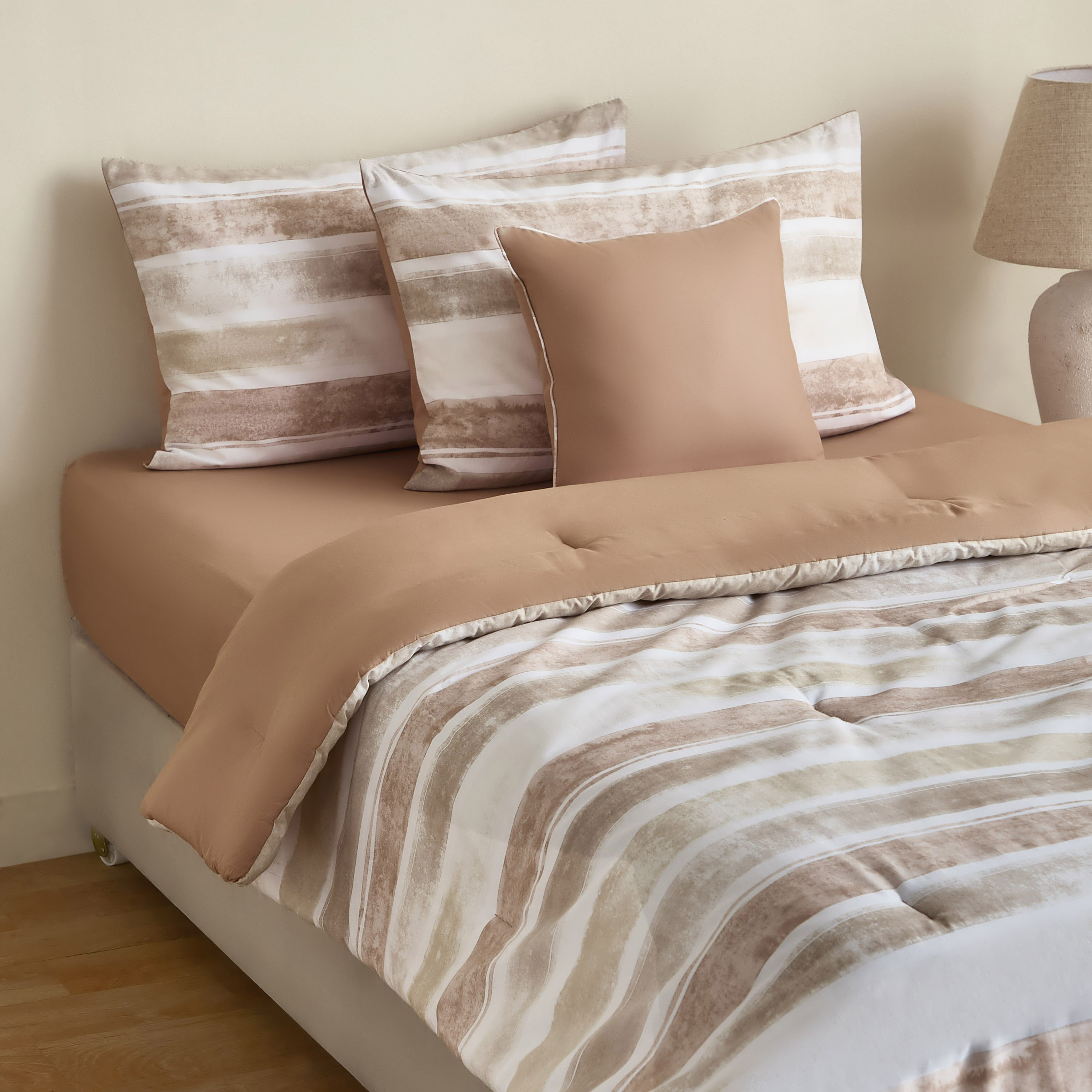 Valencia Mirage Stripe BIAB Printed 5-Piece Cotton Twin Comforter Set - 160x220 cm-hbxhomeware-hbxbedroom-image-1