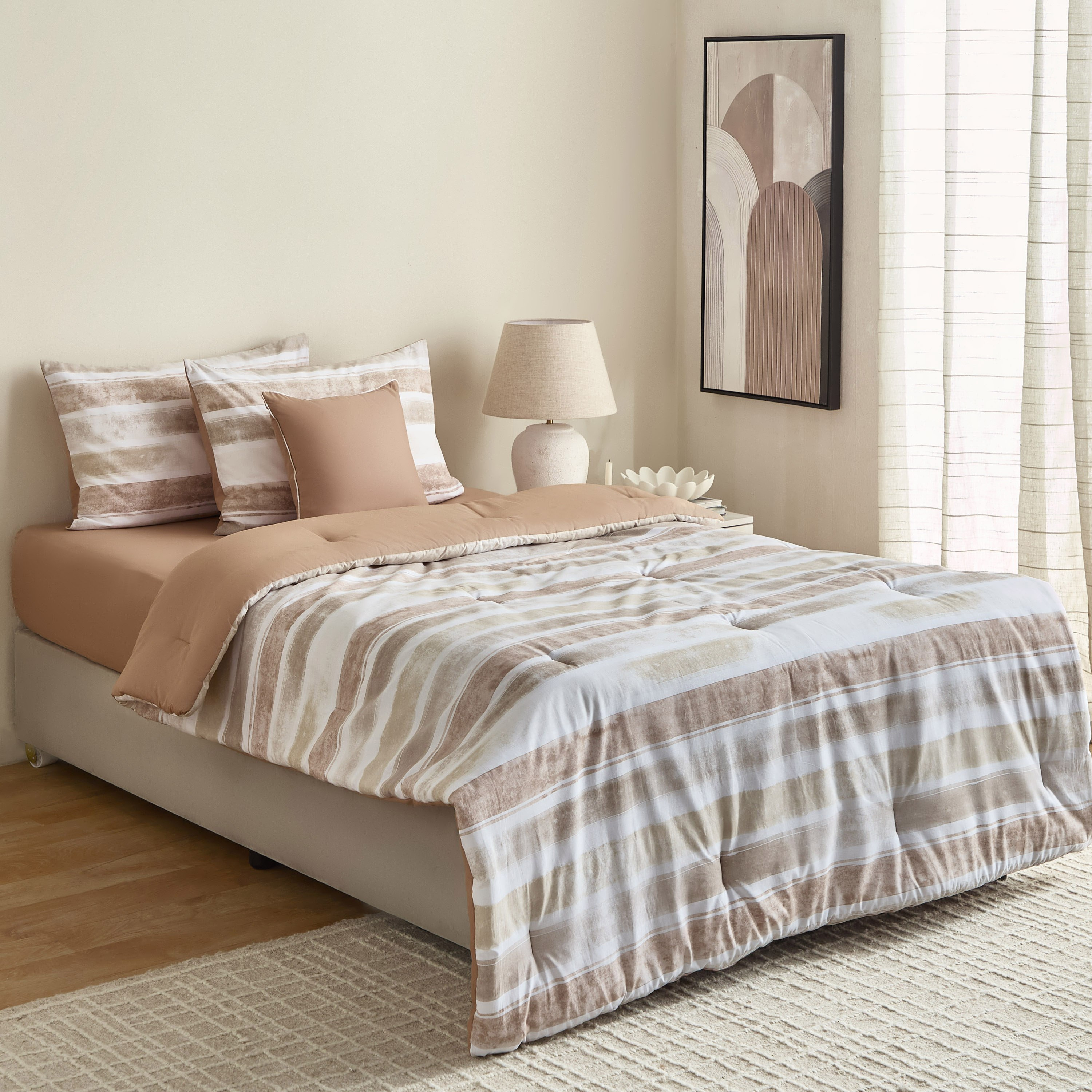 Valencia Mirage Stripe BIAB Printed 5-Piece Cotton Twin Comforter Set - 160x220 cm-hbxhomeware-hbxbedroom-image-10