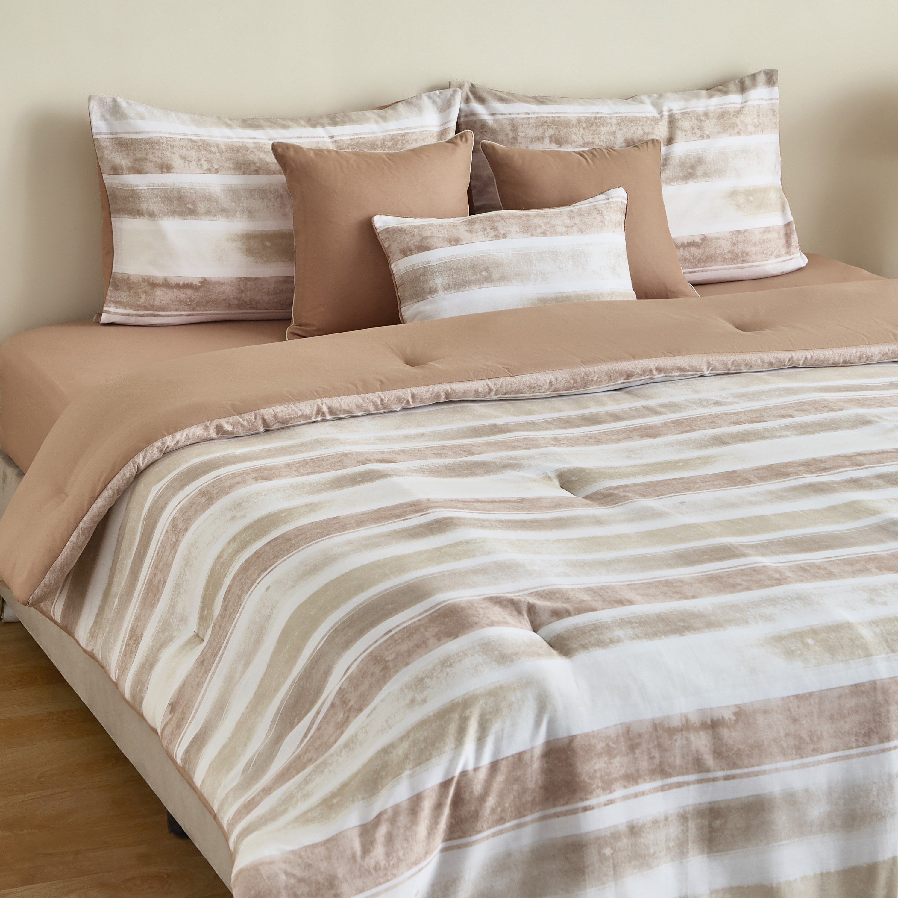Valencia 7-Piece Mirage Stripe BIAB Printed Cotton King Comforter Set - 220x240 cm-hbxhomeware-hbxbedroom-image-1