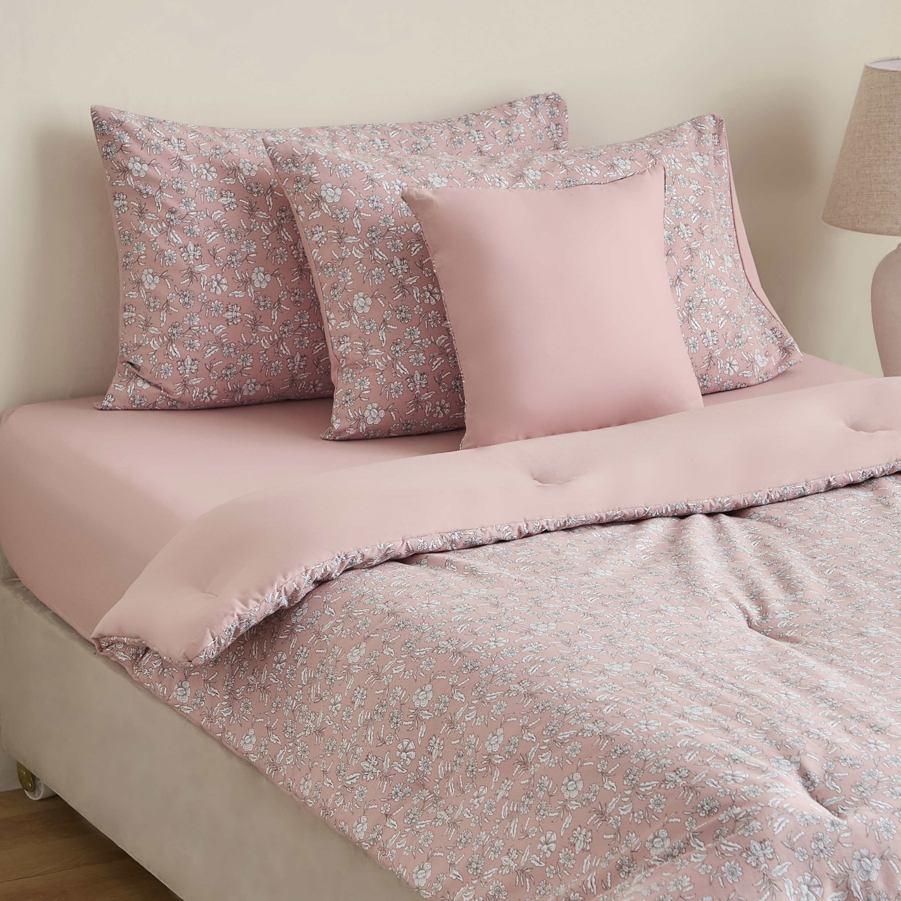 Valencia Block Flora BIAB Printed 5-Piece Cotton Twin Comforter Set - 160x220 cm-hbxhomeware-hbxbedroom-image-1