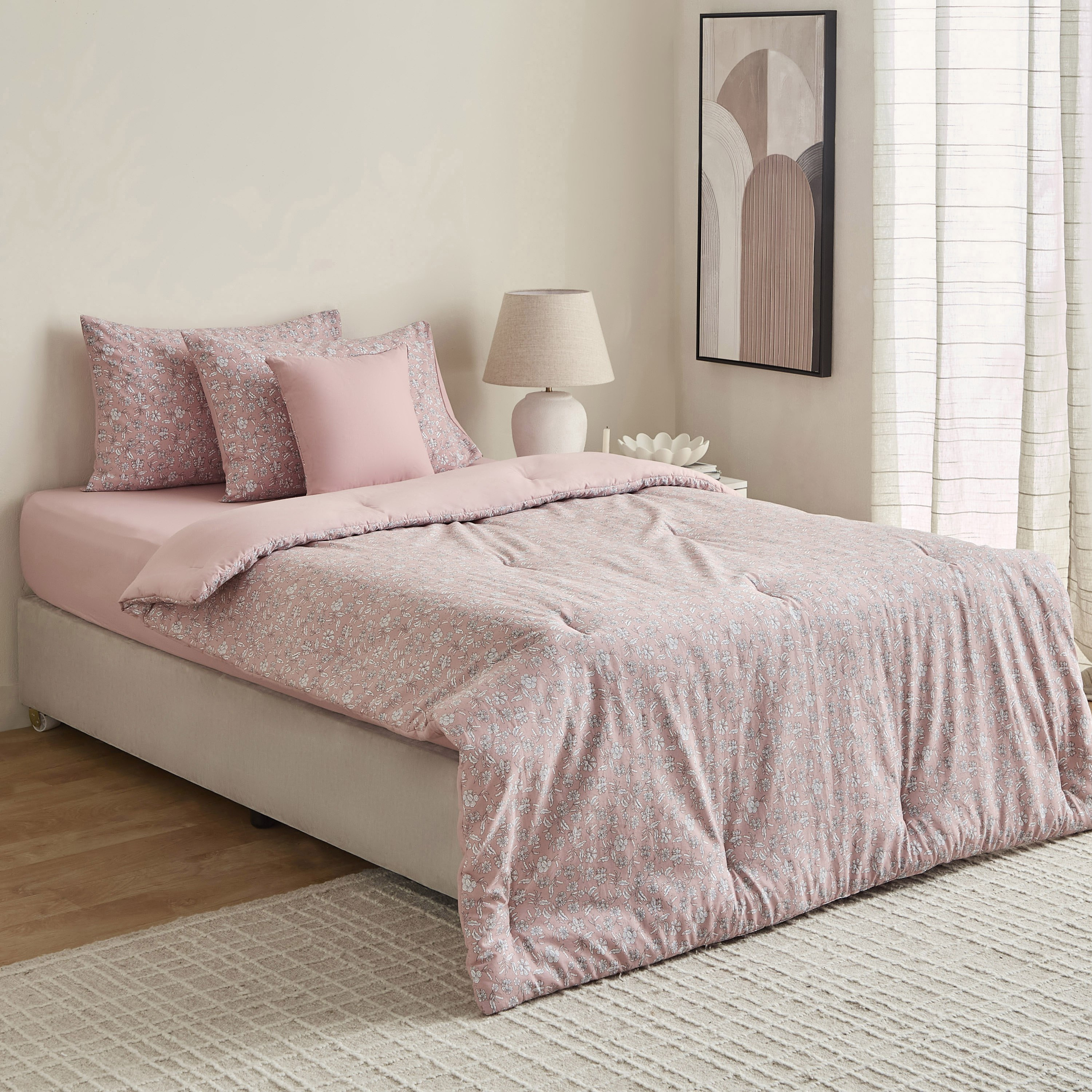 Valencia Block Flora BIAB Printed 5-Piece Cotton Twin Comforter Set - 160x220 cm-hbxhomeware-hbxbedroom-image-10