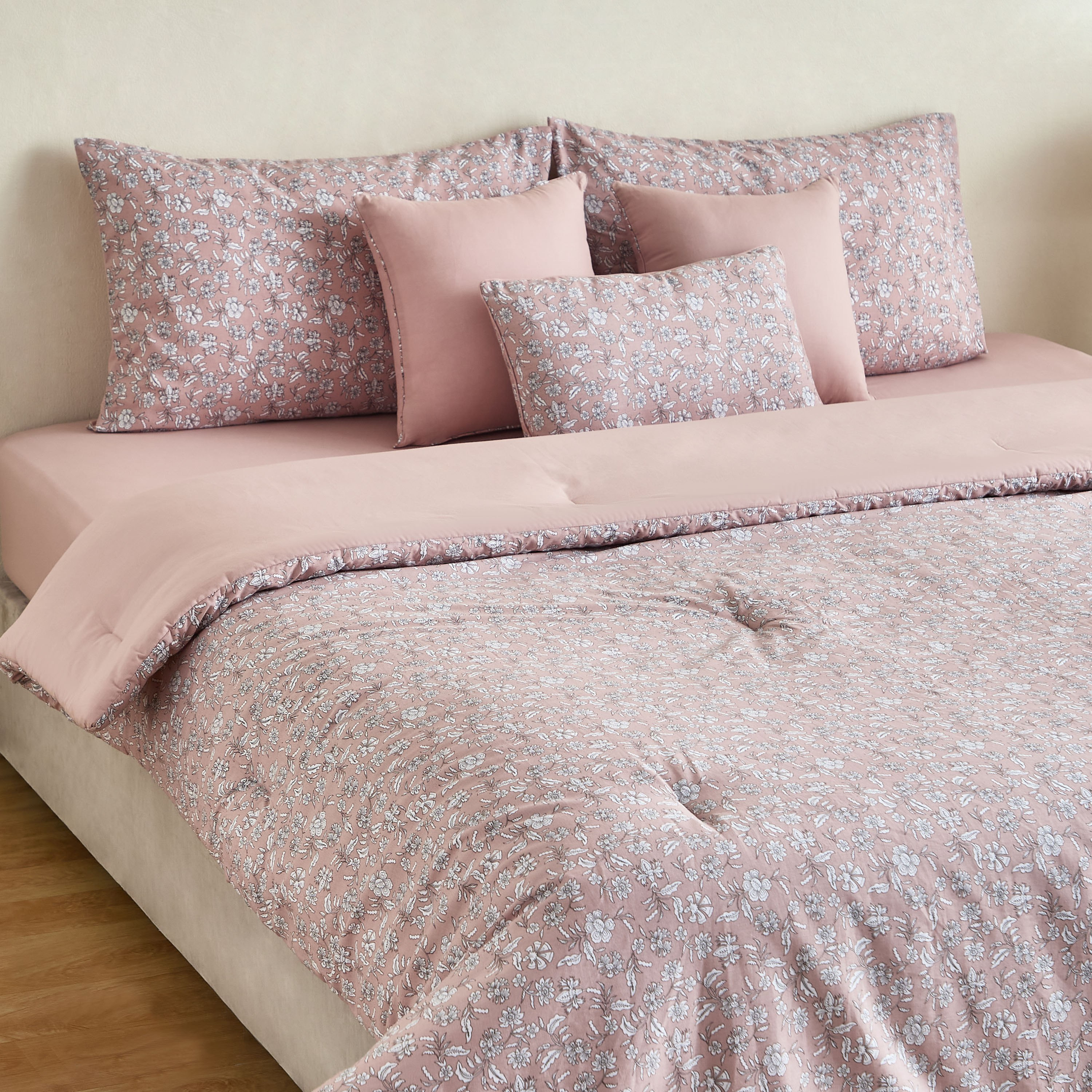 Valencia 7-Piece Block Flora BIAB Printed Cotton King Comforter Set - 220x240 cm-hbxhomeware-hbxbedroom-image-1