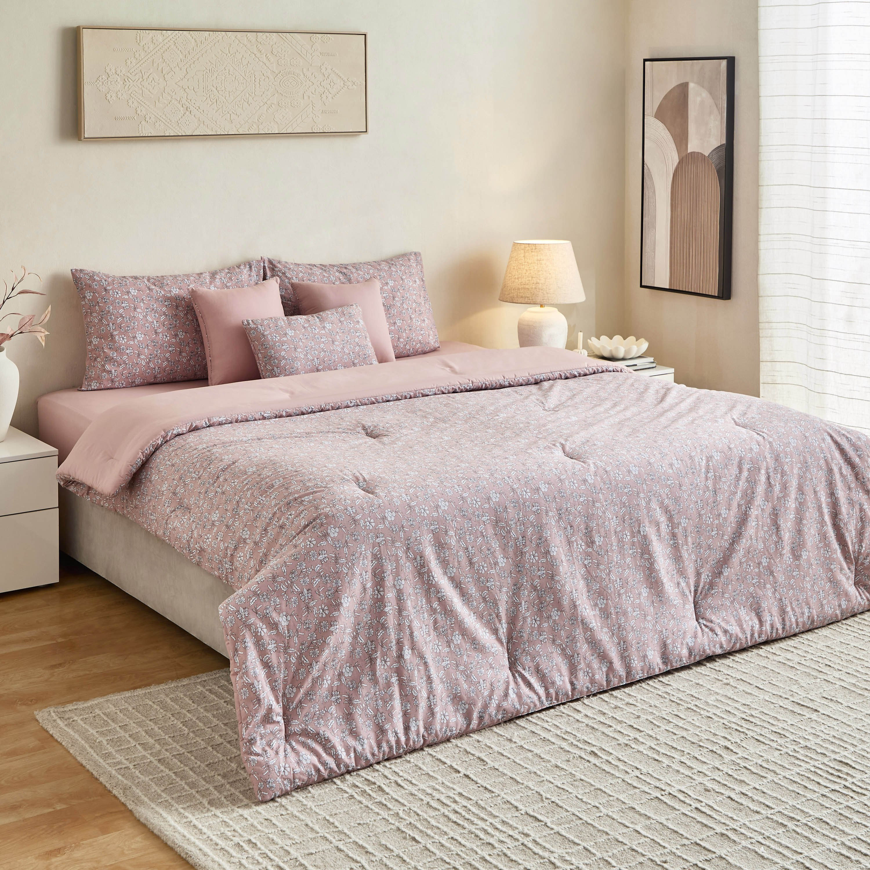 Valencia 7-Piece Block Flora BIAB Printed Cotton King Comforter Set - 220x240 cm-hbxhomeware-hbxbedroom-image-10