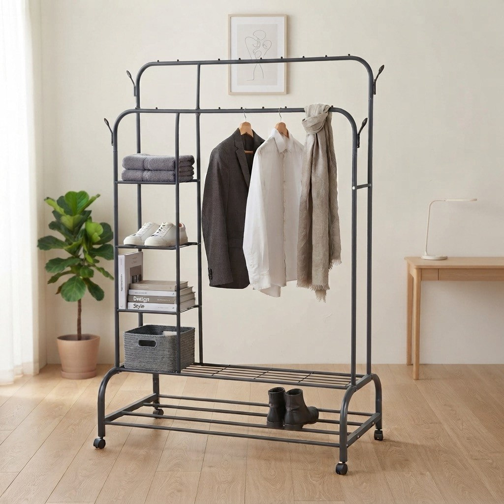 Covara Oxford Clothes Rack with Wheels - 110x55x160 cm-hbxbedroom-bedroomaccessories-hangers-image-1