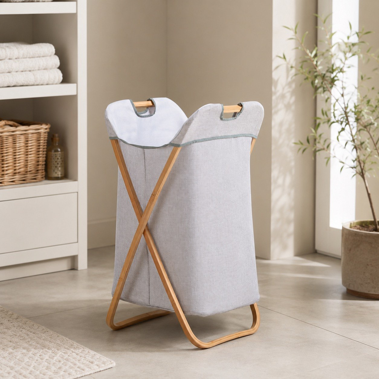 Covara Natura Bamboo Laundry Hamper - 37x37x70 cm-hbxbathroom-bathroomstorage-laundryhampers-image-1