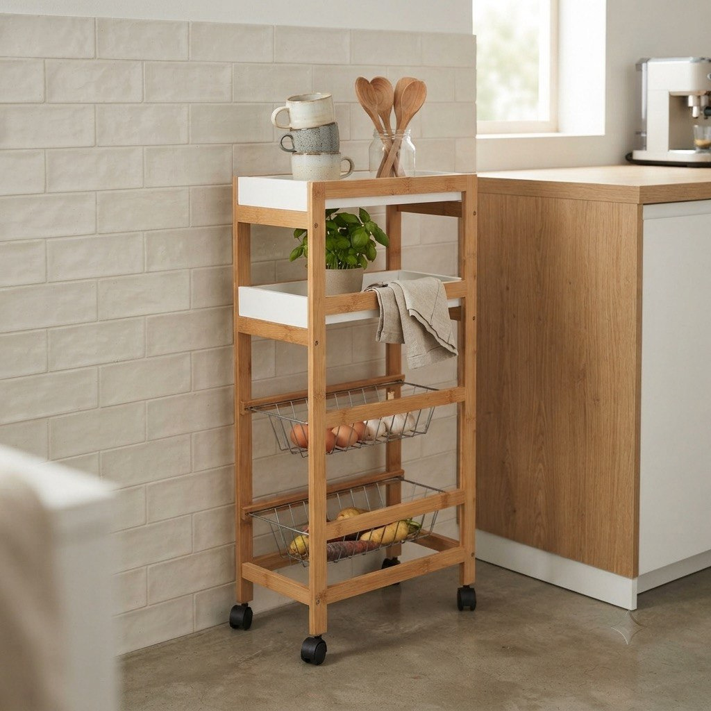 Covara Natura Kitchen Trolley - 40x22x83 cm-hbxbedroom-bedroomaccessories-bedroomstorage-image-1