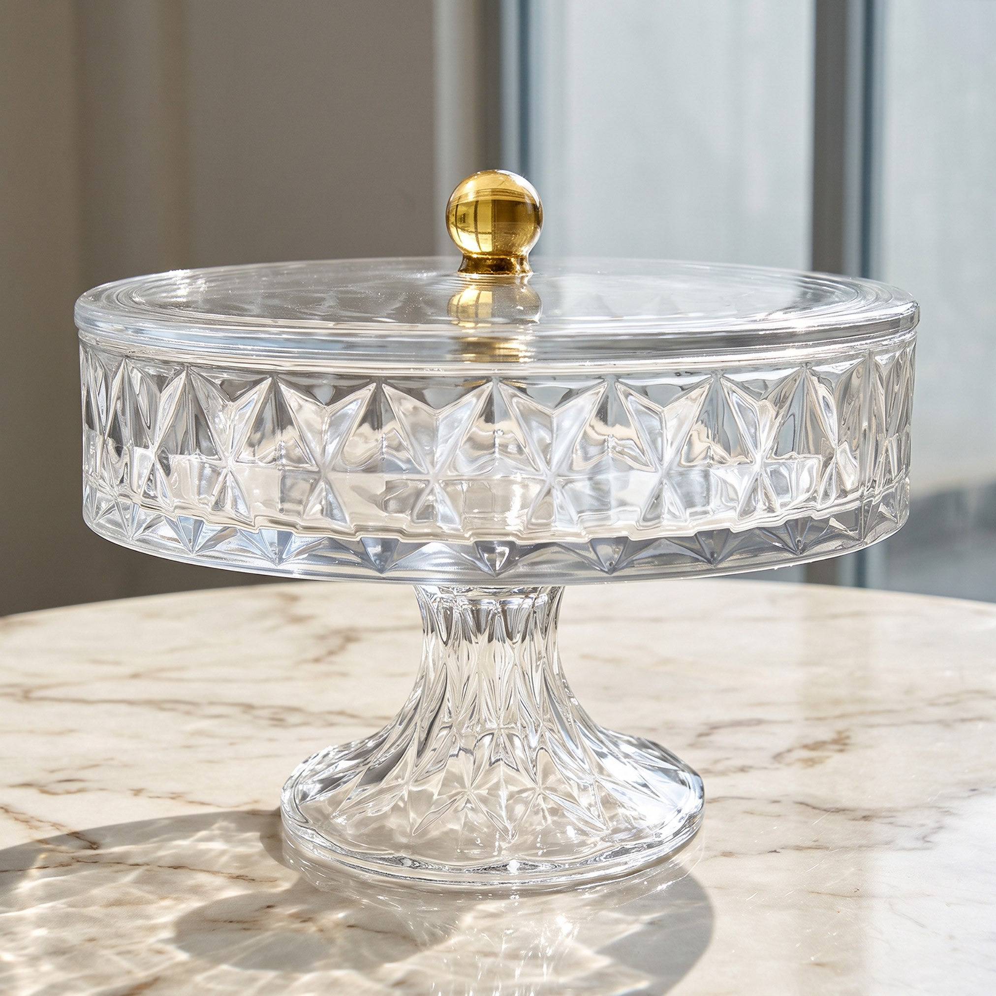 Jewel Glass Pedestal Bowl with Lid - 25.2x19.5 cm-hbxdecorandfurnishings-tabletop-serveware-image-1