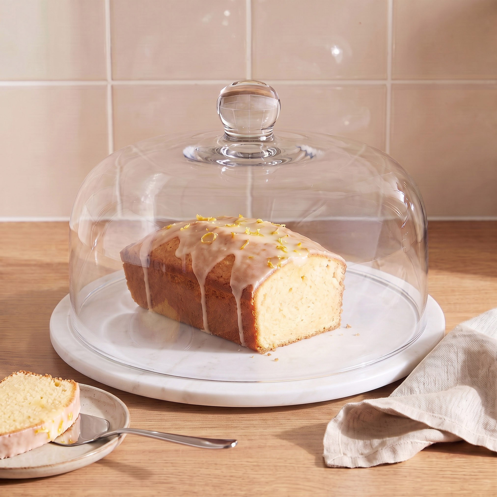 Bianca Marble Round Cake Dome - 32.5x32.5x22 cm-hbxdecorandfurnishings-tabletop-serveware-image-1