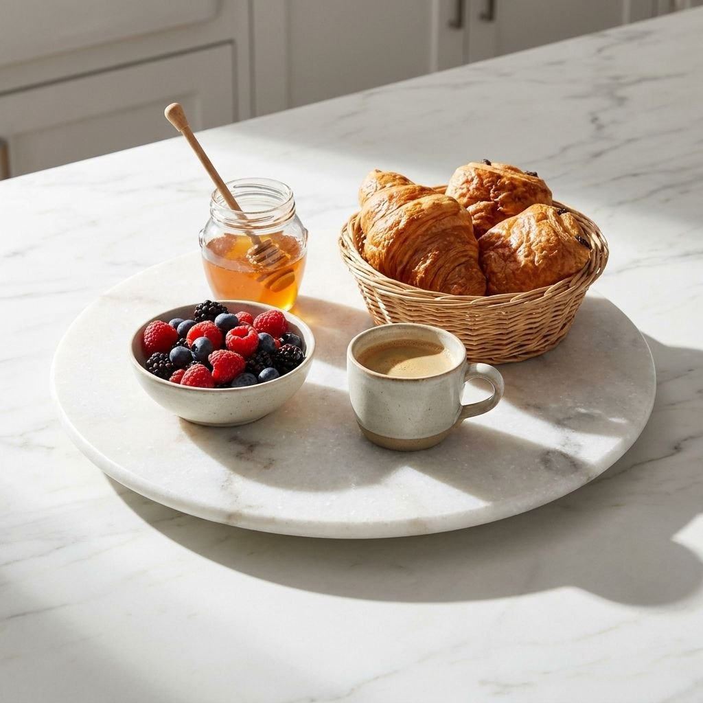 Bianca Marble Lazy Susan with Rotating Glass Base - 36x36x3 cm-hbxkitchen-kitchenware-kitchenaccessories-image-1
