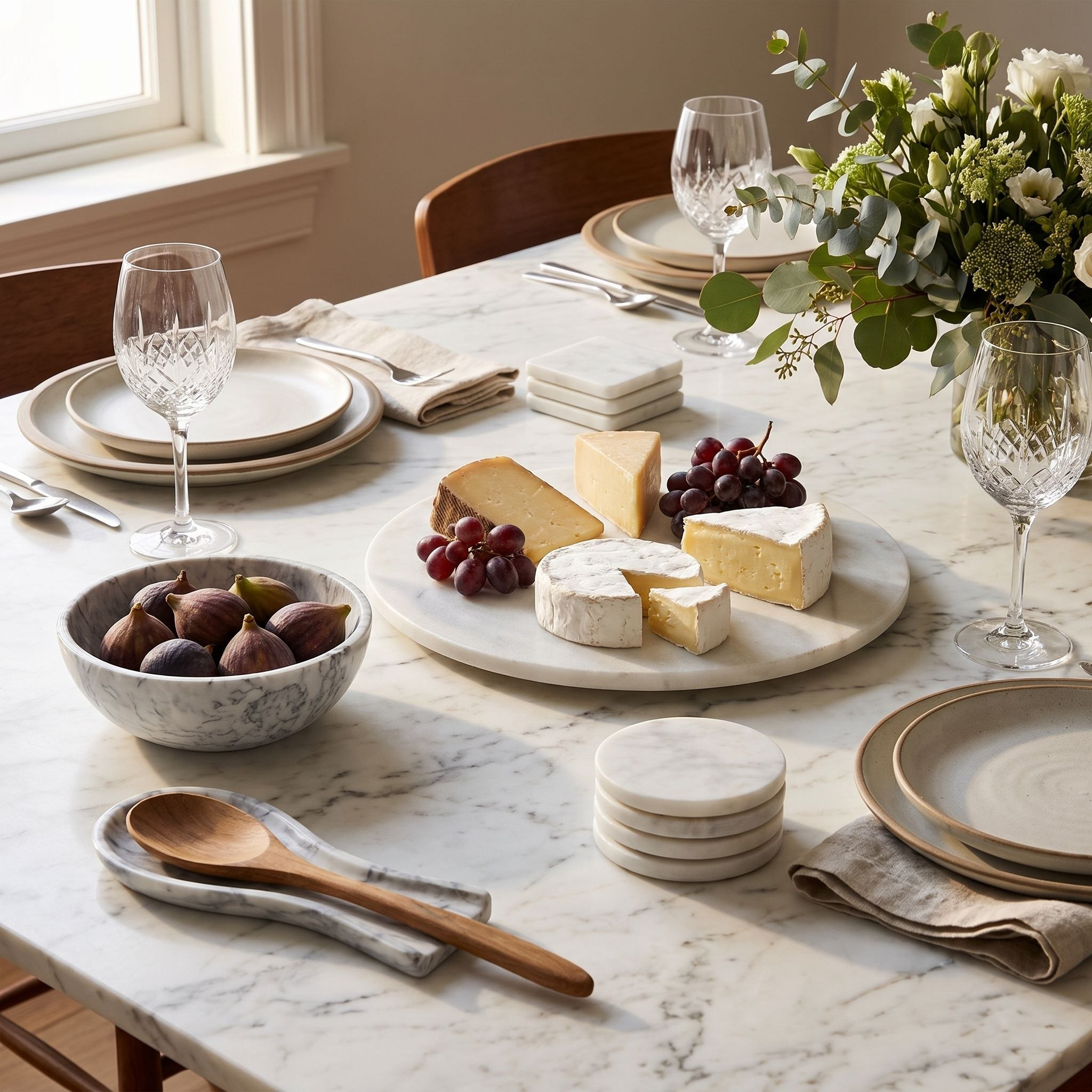 Bianca Marble Lazy Susan with Rotating Glass Base - 36x36x3 cm-hbxkitchen-kitchenware-kitchenaccessories-image-4