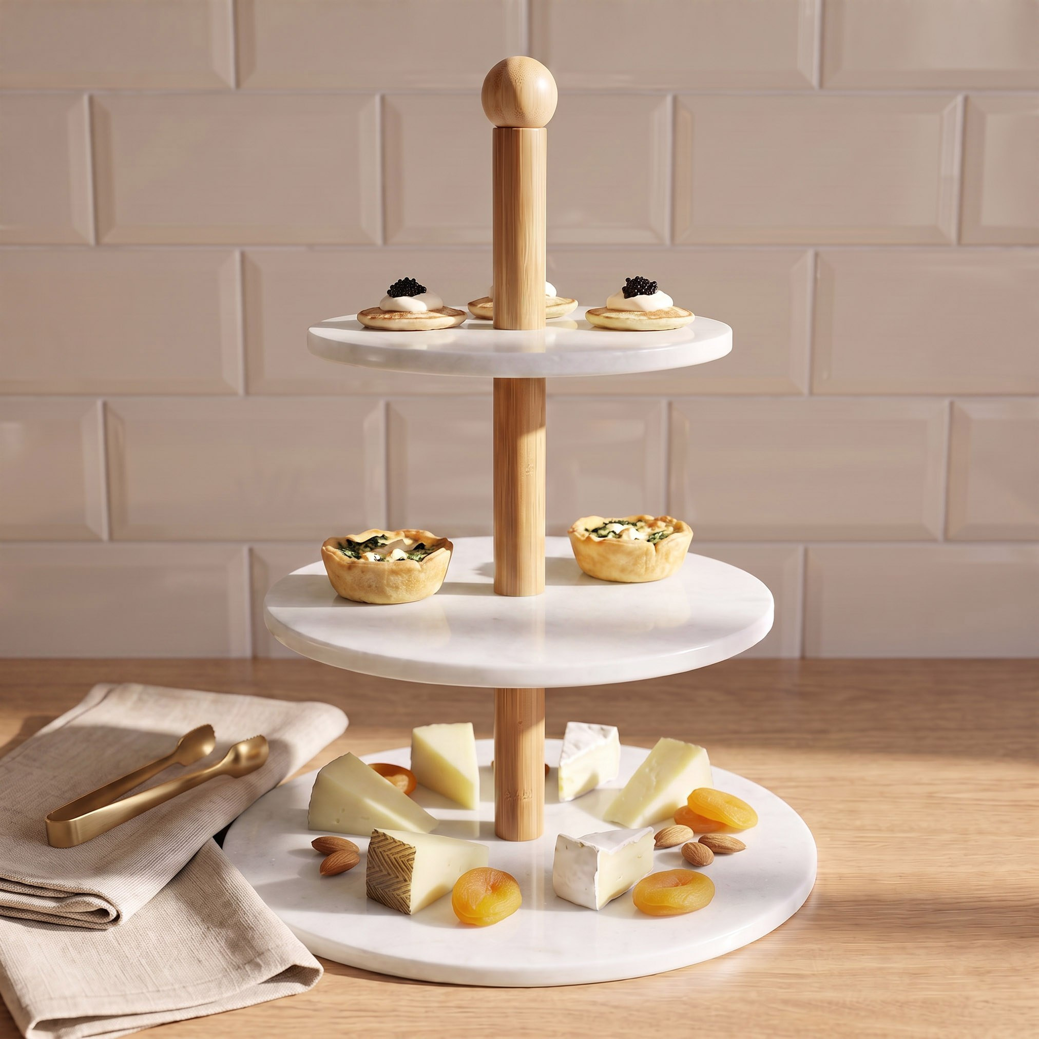 Bianca Marble 3-Tier Cake Stand - 30.5x30.5x4 cm-hbxdecorandfurnishings-tabletop-serveware-image-1