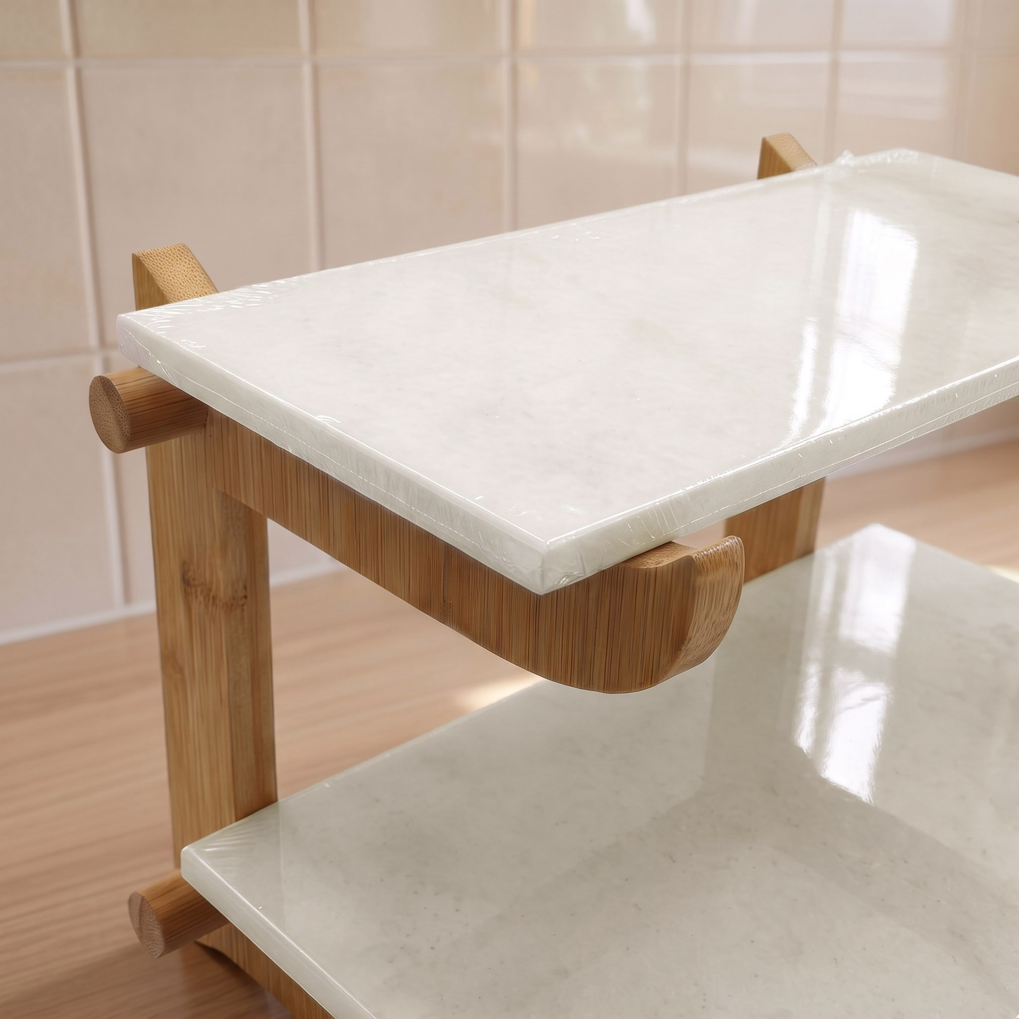 حامل كيك رخامي بطبقتين وتصميم فاخر من بيانكا - 33x18.5x31.5 سم-hbxdecorandfurnishings-tabletop-serveware-image-2