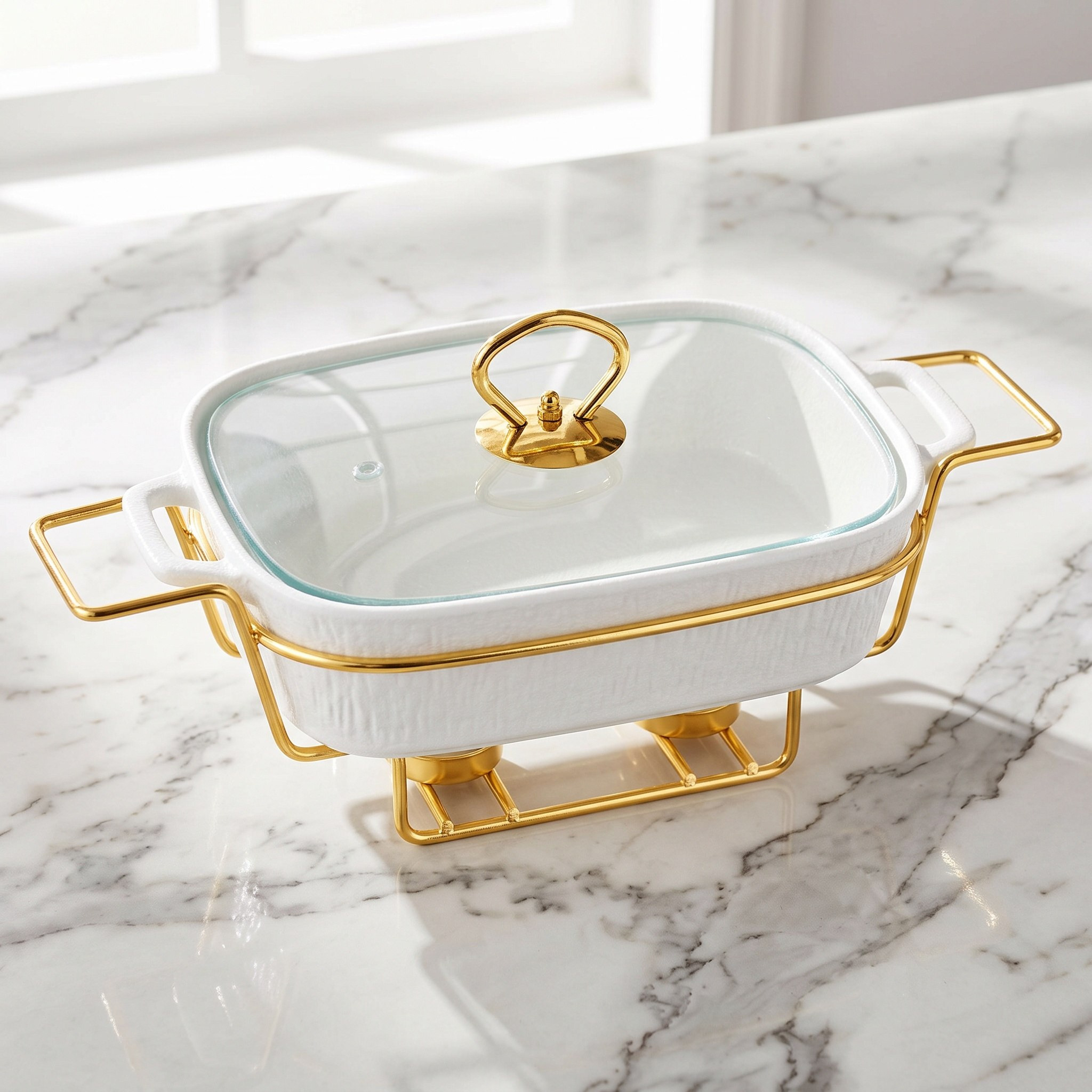 Celtic Rectangular Food Warmer with Candle Stand -1.1 L-hbxdecorandfurnishings-tabletop-serveware-image-1