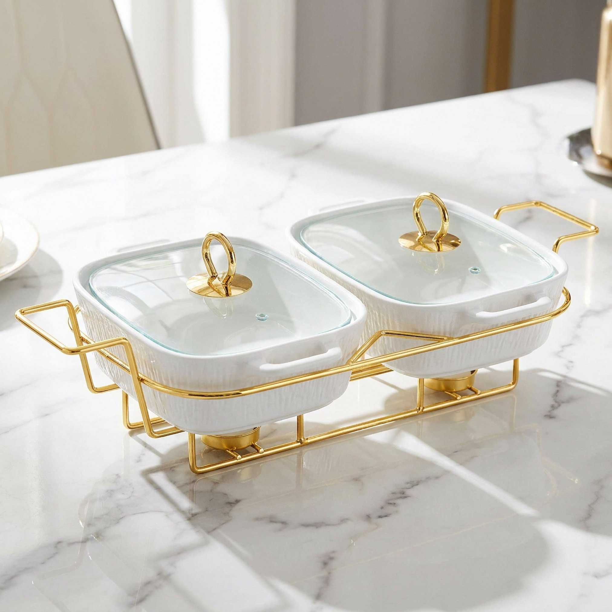 Celtic Twin Rectangular Food Warmer with Candle Stand - 1.1 L-hbxdecorandfurnishings-tabletop-serveware-image-1
