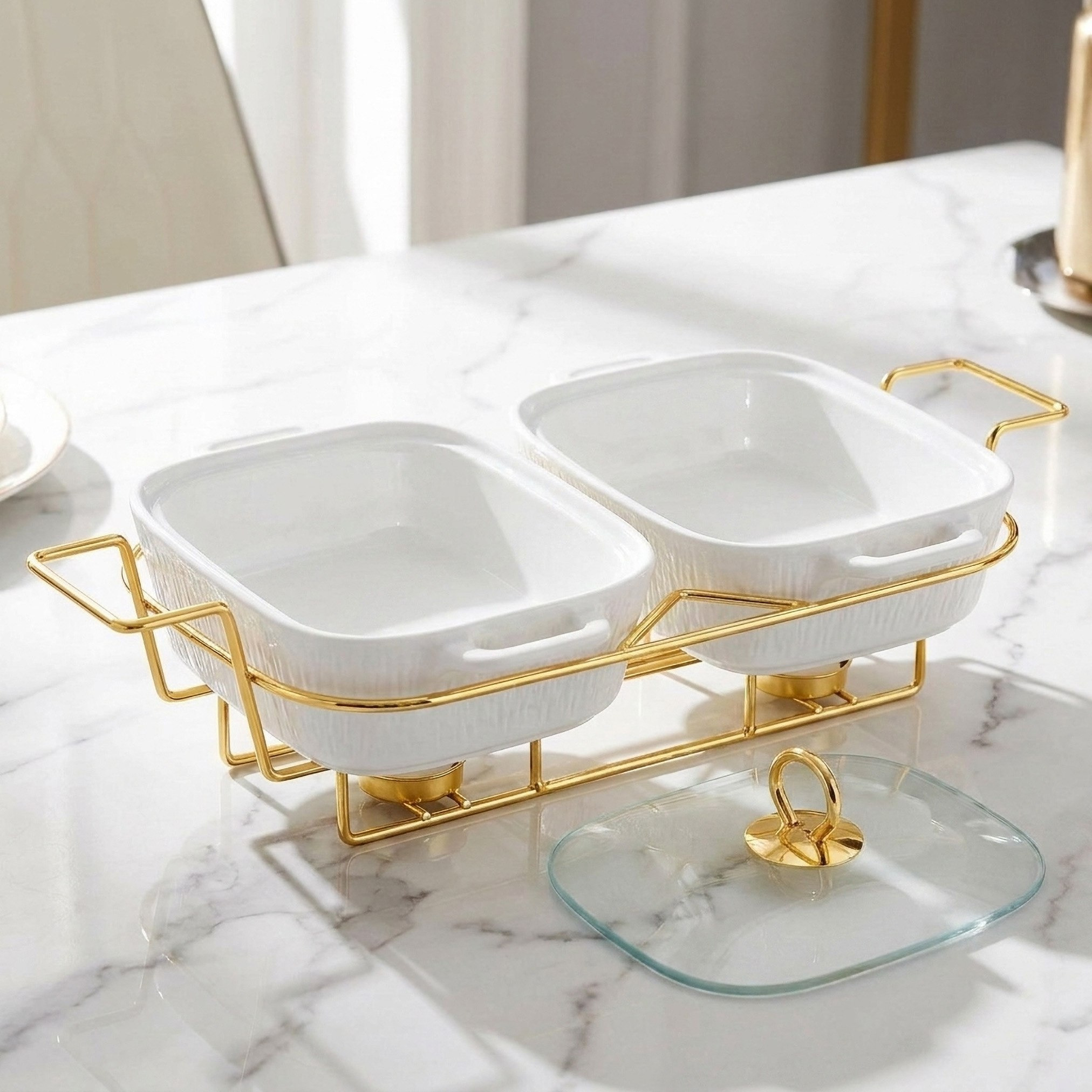Celtic Twin Rectangular Food Warmer with Candle Stand - 1.1 L-hbxdecorandfurnishings-tabletop-serveware-image-2