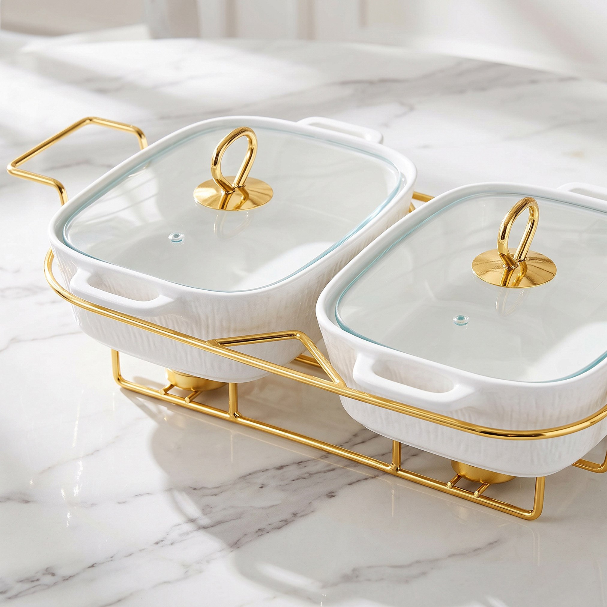 Celtic Twin Rectangular Food Warmer with Candle Stand - 1.1 L-hbxdecorandfurnishings-tabletop-serveware-image-4