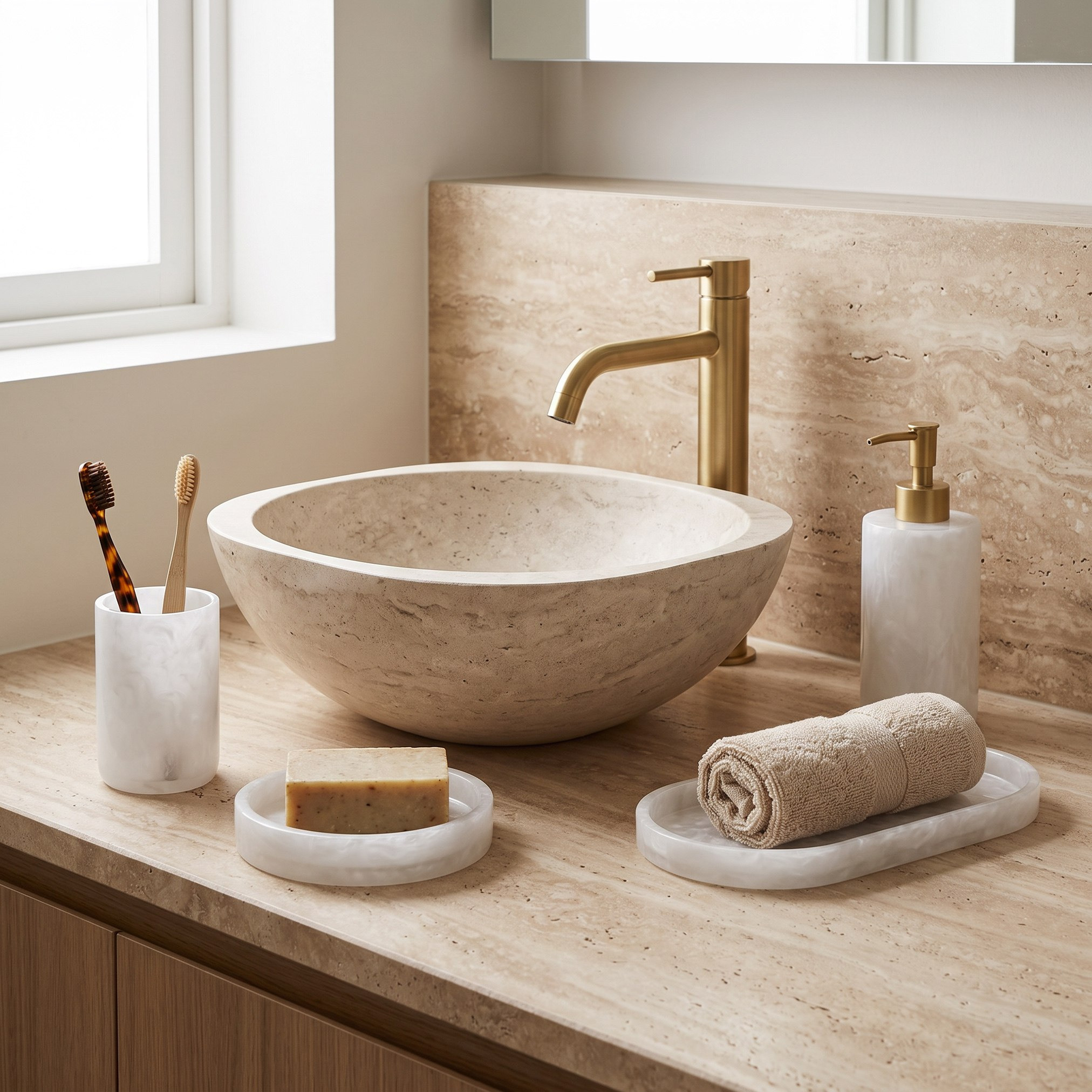 صينية مناشف راتنج - بيرل-hbxdecorandfurnishings-bathroomaccessories-bathroomsets-image-3