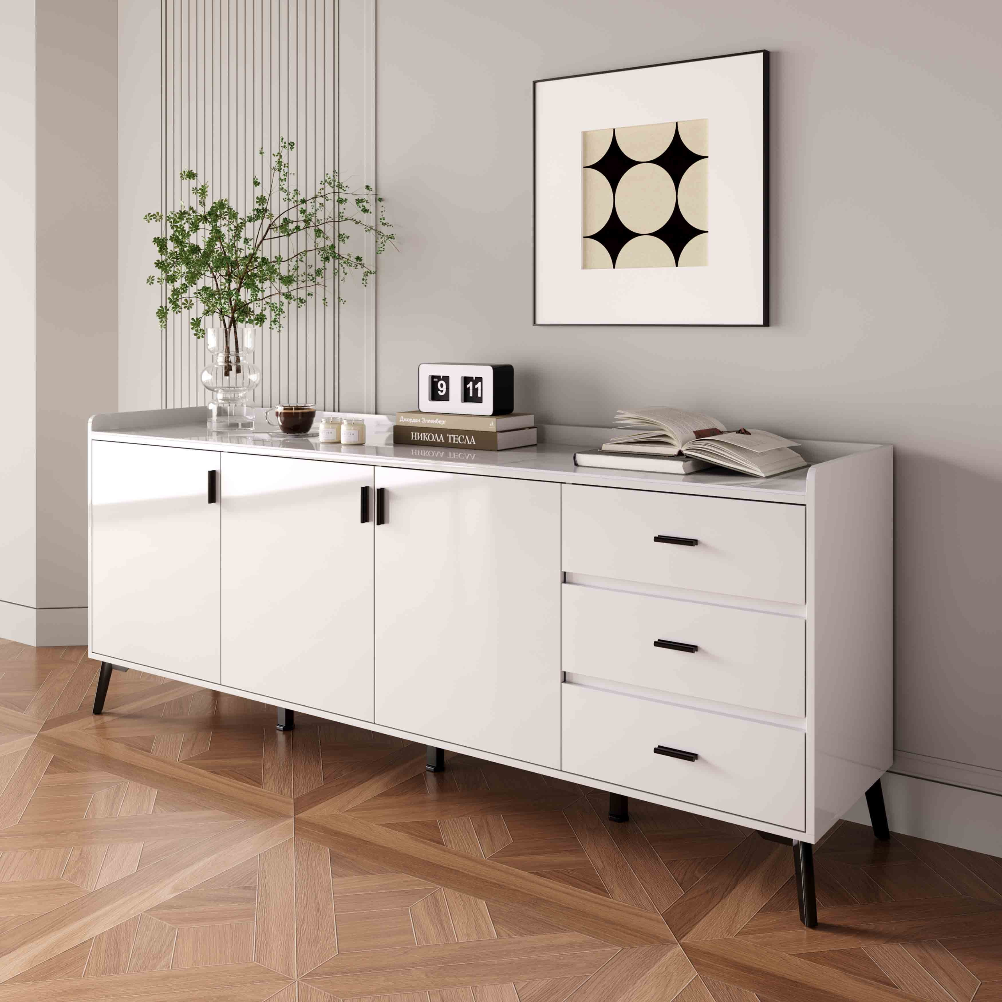 Marwell NXT 2 Metre 3-Door Sintered Stone Top Large Sideboard with 3 Drawers-hbxfurniture-diningroom-buffetsandsideboards-image-1
