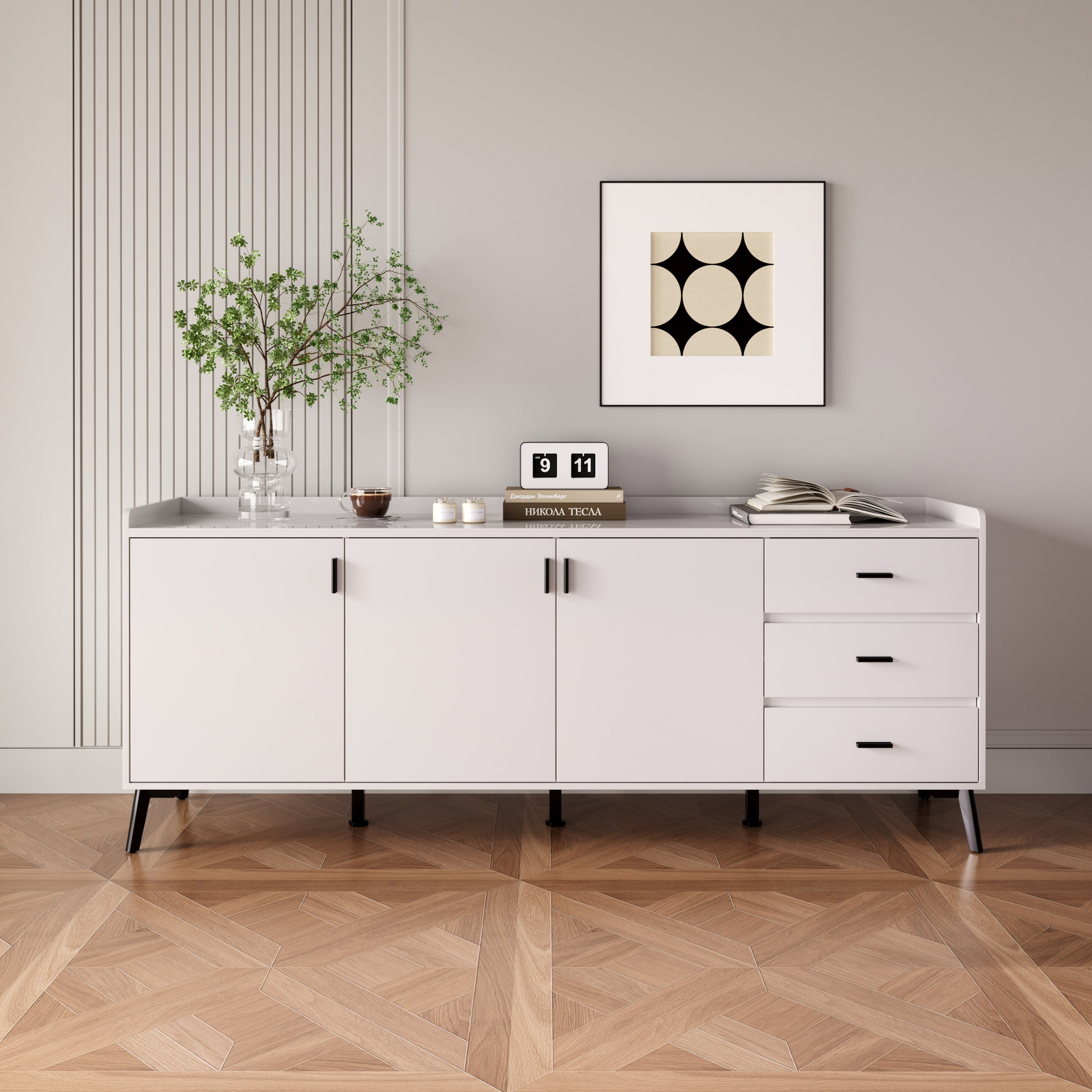 Marwell NXT 2 Metre 3-Door Sintered Stone Top Large Sideboard with 3 Drawers-hbxfurniture-diningroom-buffetsandsideboards-image-2