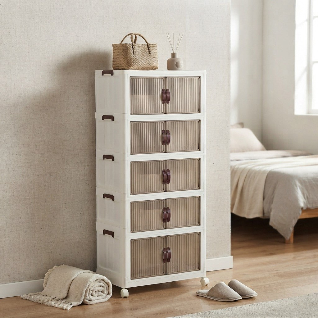 صناديق تخزين قابلة للطي من 5 طبقات من جوانا - 56×32×156 سم-hbxbedroom-bedroomaccessories-bedroomstorage-image-1