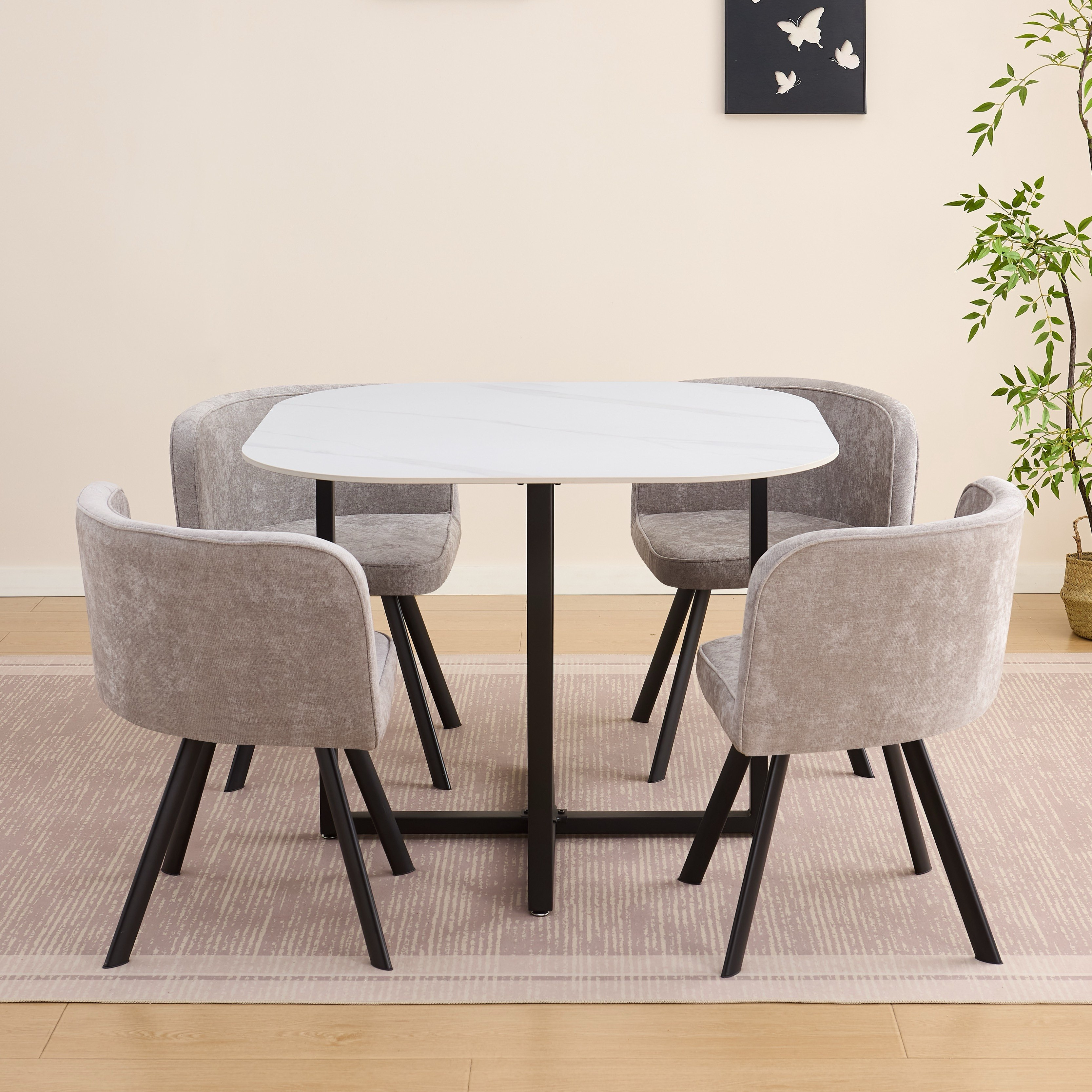 Movo Adam Space Saving 1+4 Sintered Stone Dining Set-hbxdiningroom-diningtablesandsets-diningsets-fourseater-image-1