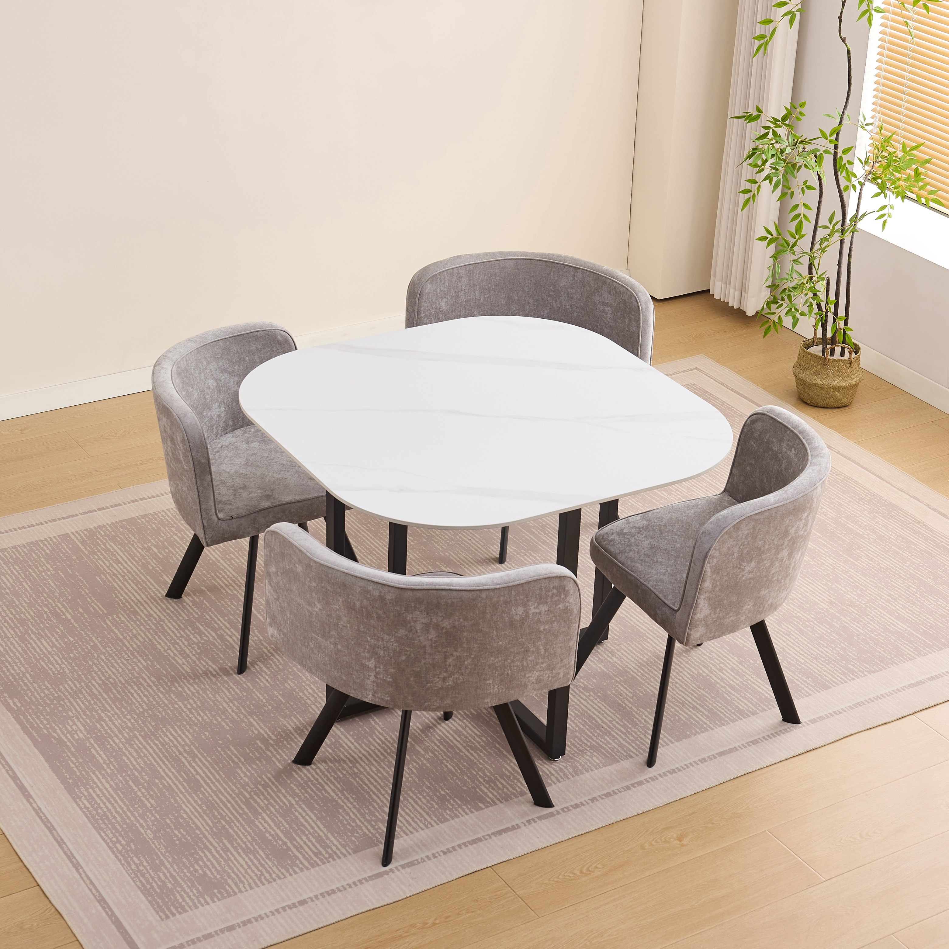 Movo Adam Space Saving 1+4 Sintered Stone Dining Set-hbxdiningroom-diningtablesandsets-diningsets-fourseater-image-2