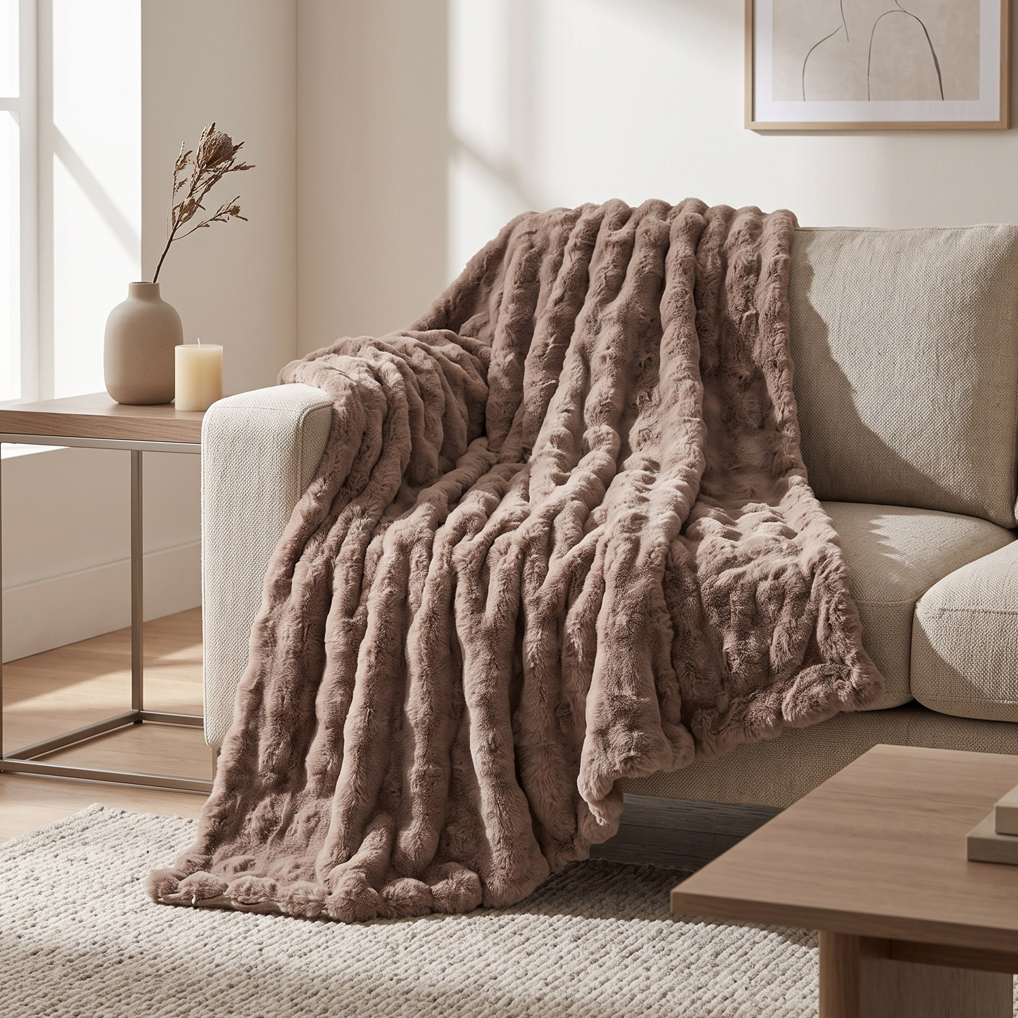 Ness 2-Side Brushed Bubble Faux Fur Throw - 130x170 cm-hbxdecorandfurnishings-bedding-throws-image-1