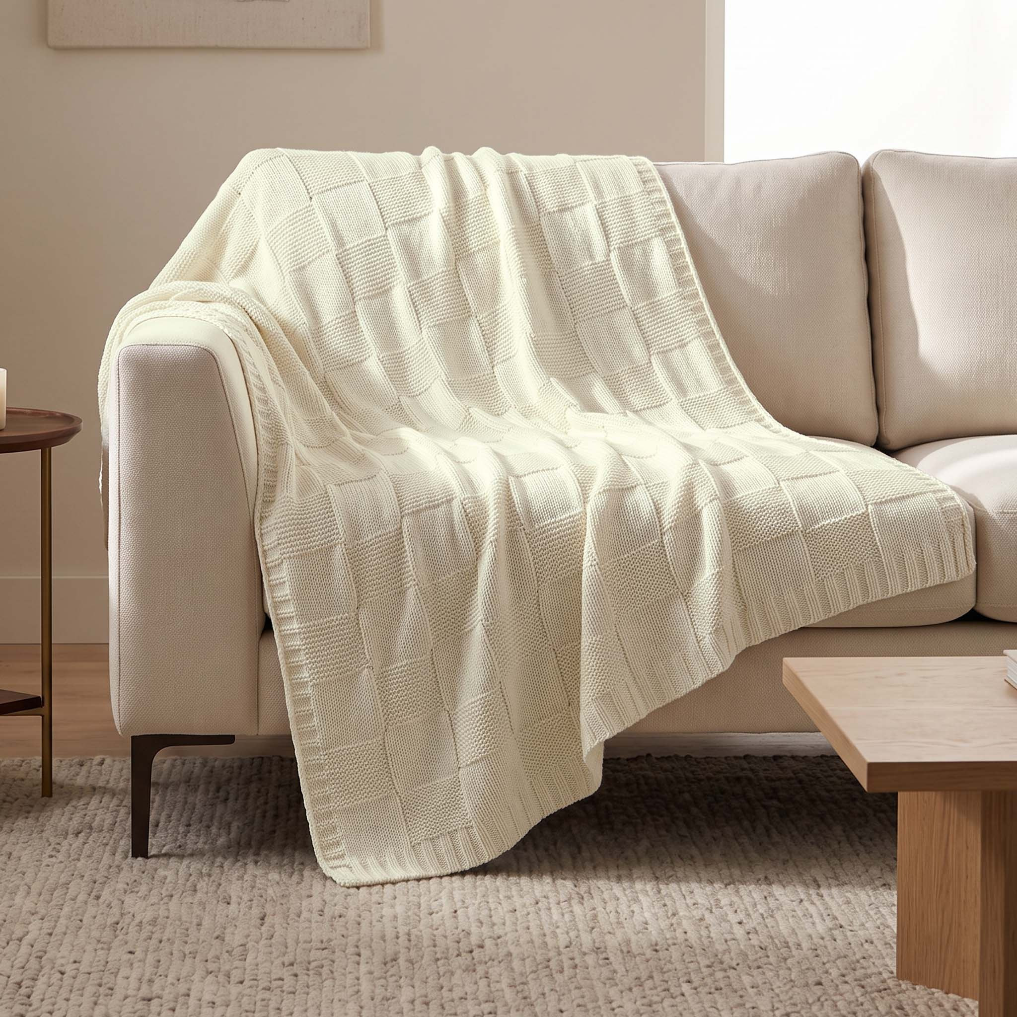 Breda Check Knitted Acrylic Throw - 130x170 cm-hbxdecorandfurnishings-bedding-throws-image-1