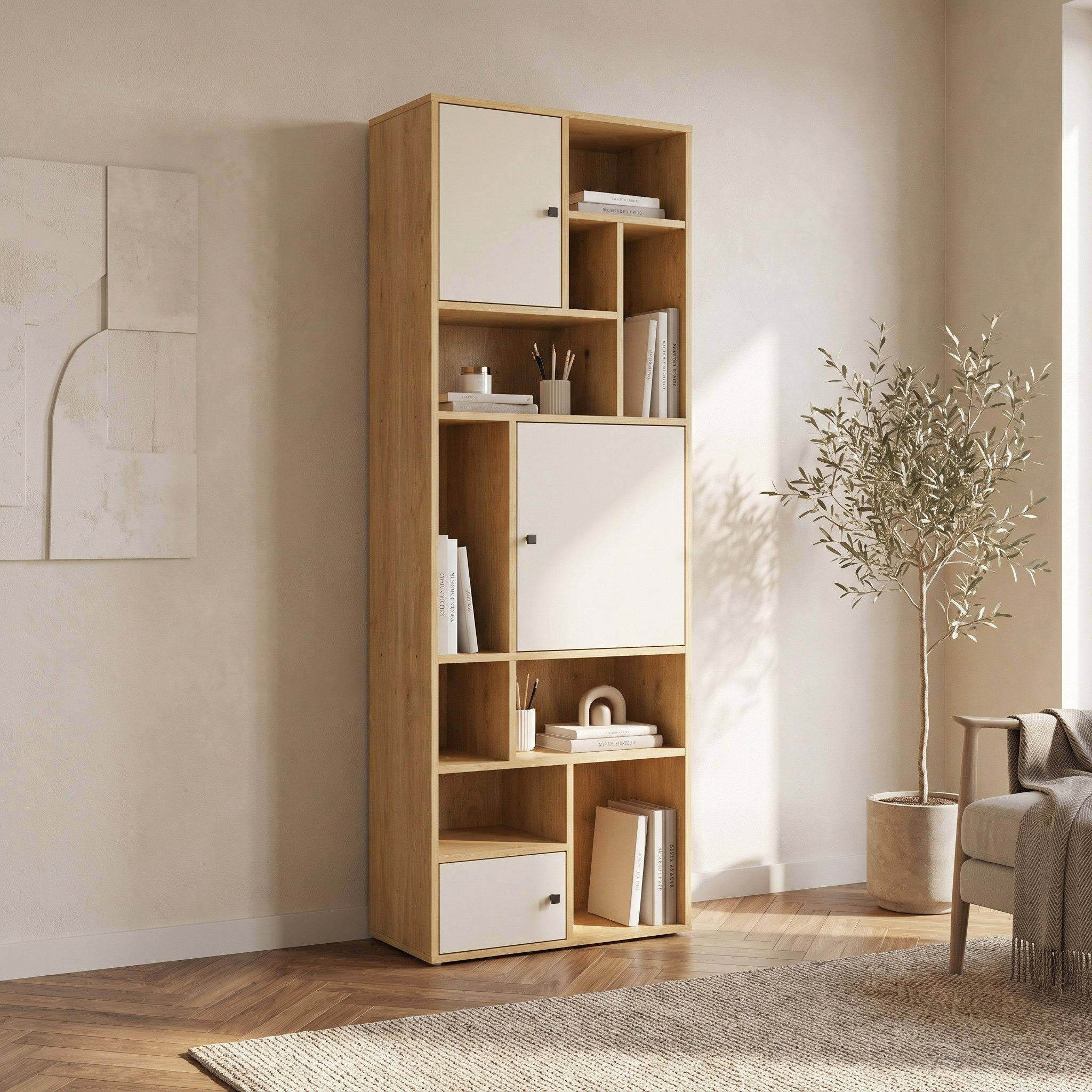 خزانة كتب بأرفف مفتوحة و3 أبواب من كورسيكا-hbxfurniture-office-bookcases-image-1