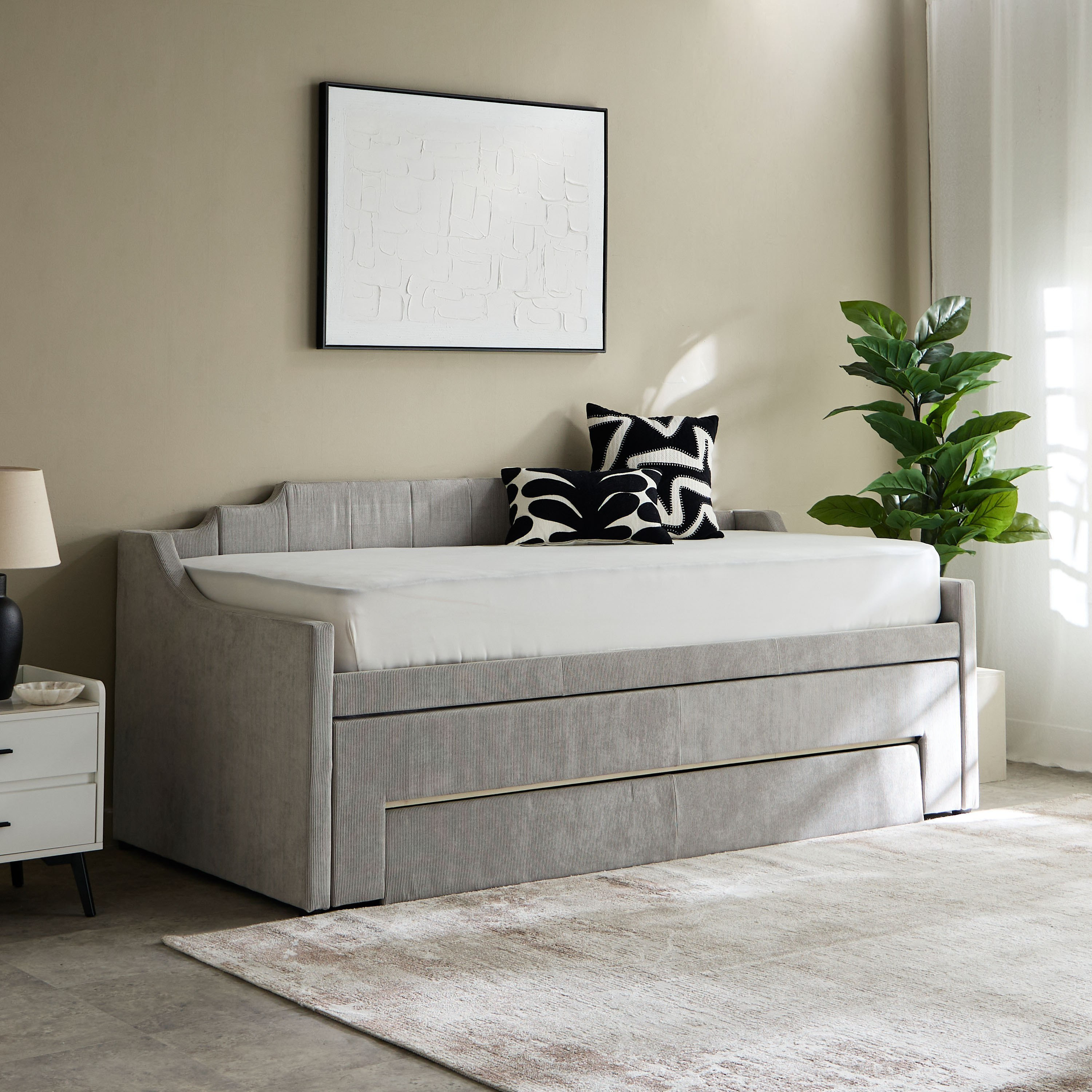 سرير نهاري منجد مع سرير قابل للسحب ودرج من موفو باركفيل - 90×200 سم-hbxfurniture-bedsandbedsets-daybeds-image-1