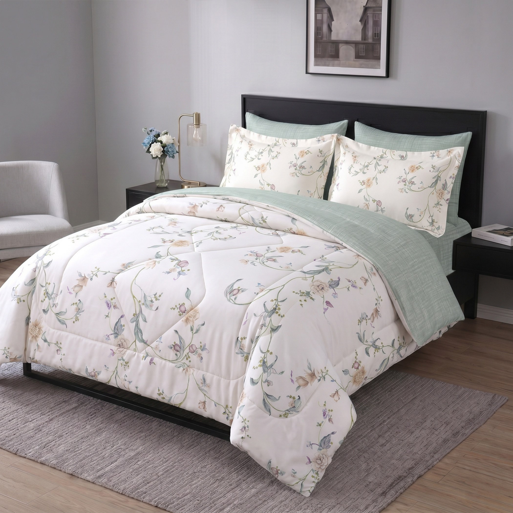 Hampton Floral 6-Piece Printed BIAB Super King Comforter Set - 240x260 cm-hbxhomeware-hbxbedroom-image-1