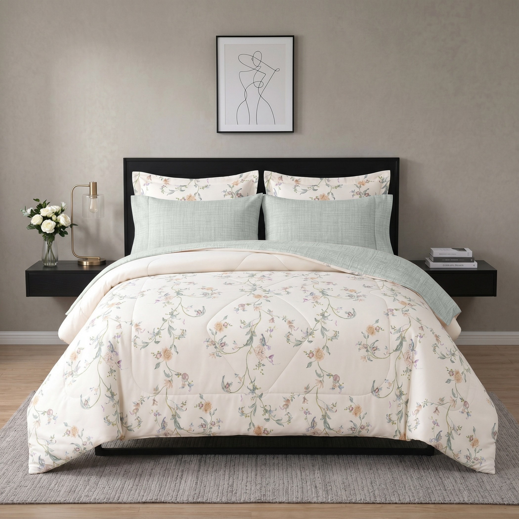 Hampton Floral 6-Piece Printed BIAB Super King Comforter Set - 240x260 cm-hbxhomeware-hbxbedroom-image-2