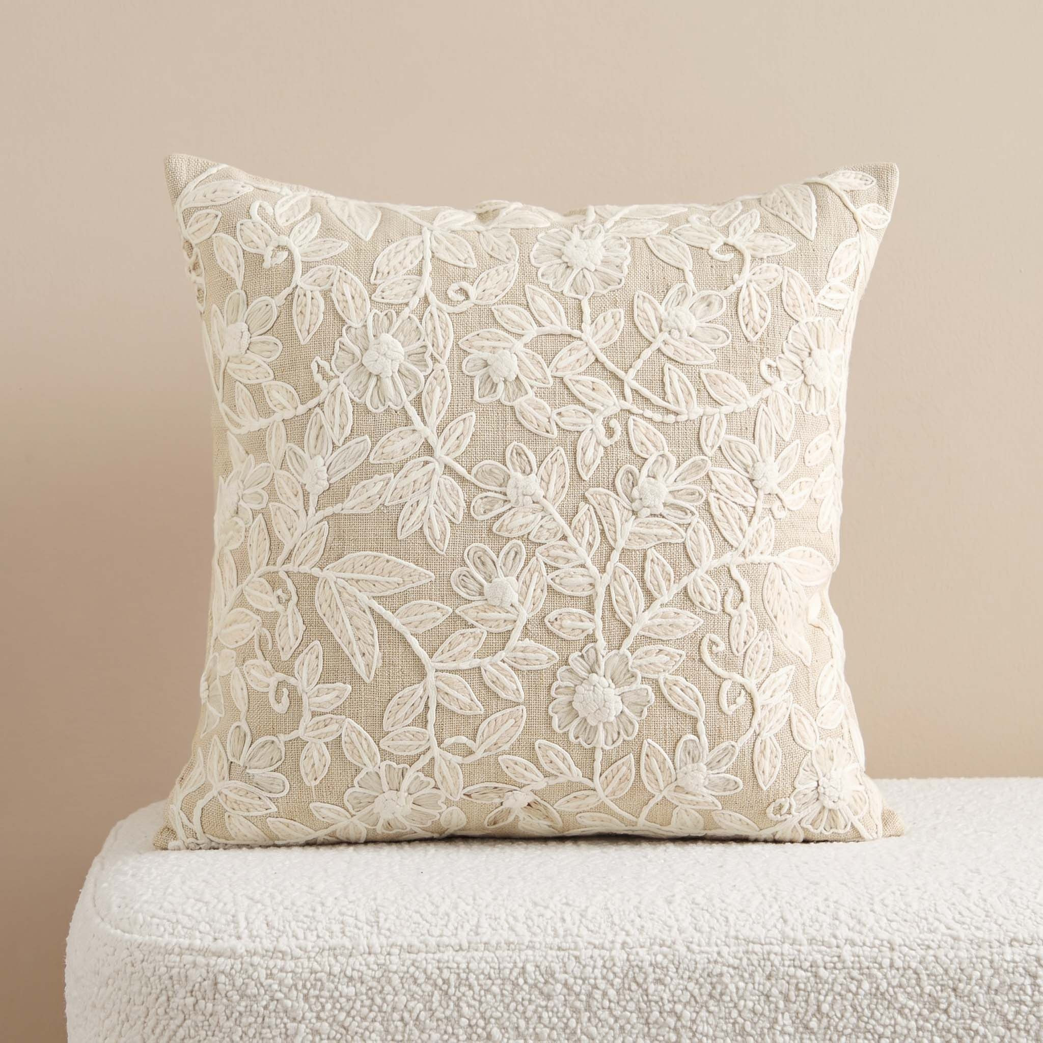 Thea Floral Embroidered Filled Cushion - 50x50 cm-hbxlivingroom-furnishings-cushionsandcovers-filledcushions-image-1