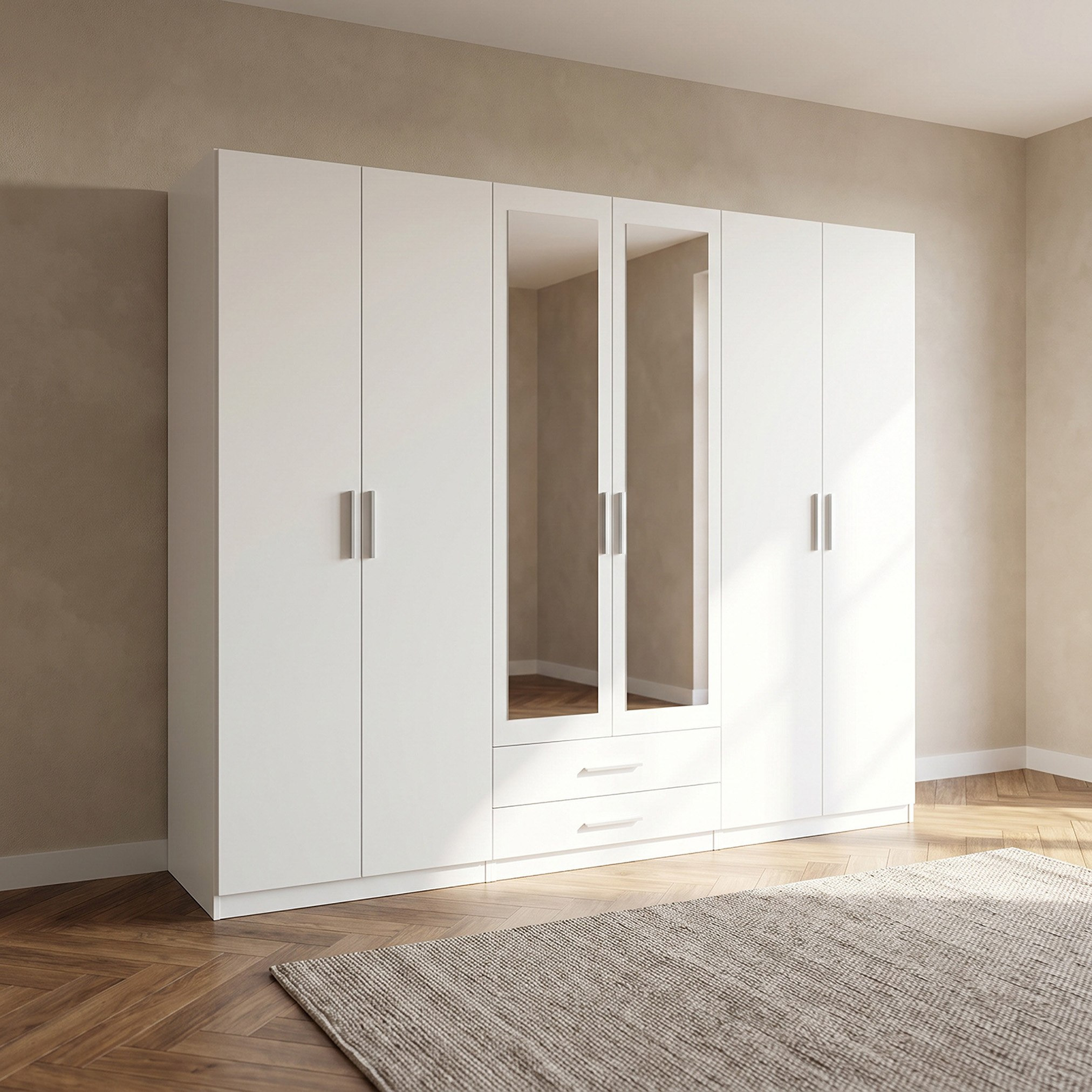 Havana 6-Door Wardrobe with 2-Drawers and Mirrors-hbxfurniture-wardrobes-image-1