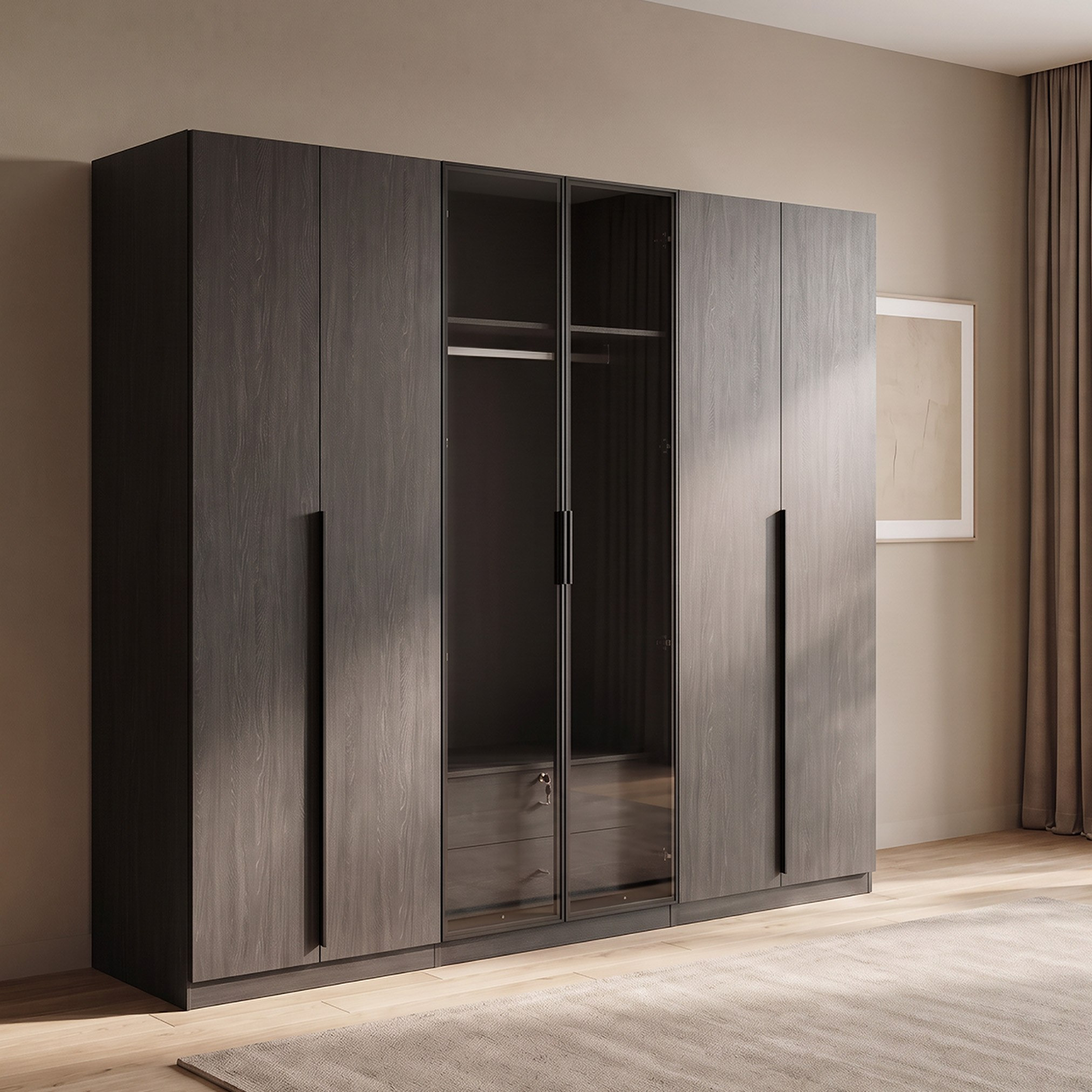 Leonor 6-Door Wardrobe with 2 Drawers with 2 Glass Doors-hbxfurniture-wardrobes-image-1