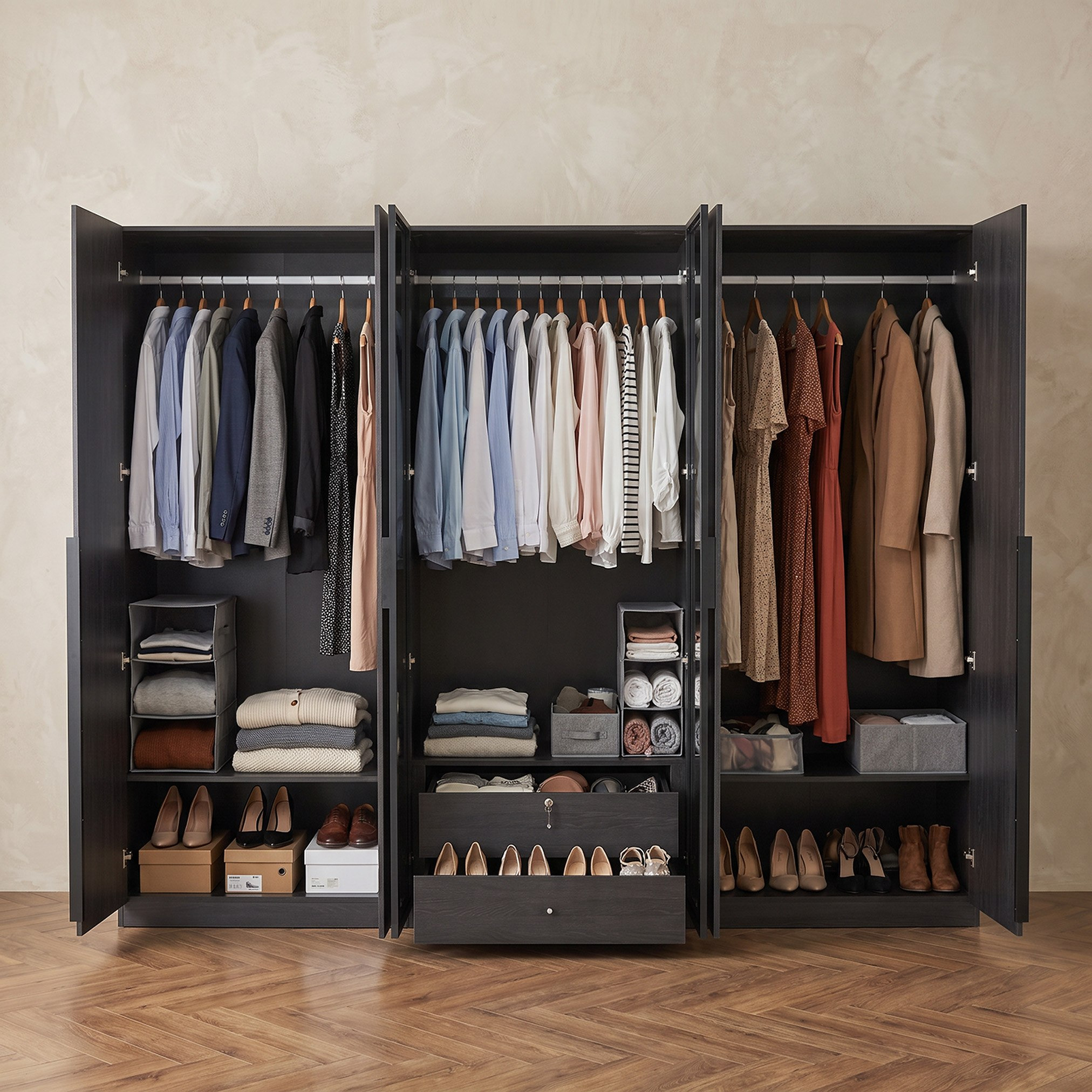 Leonor 6-Door Wardrobe with 2 Drawers with 2 Glass Doors-hbxfurniture-wardrobes-image-3