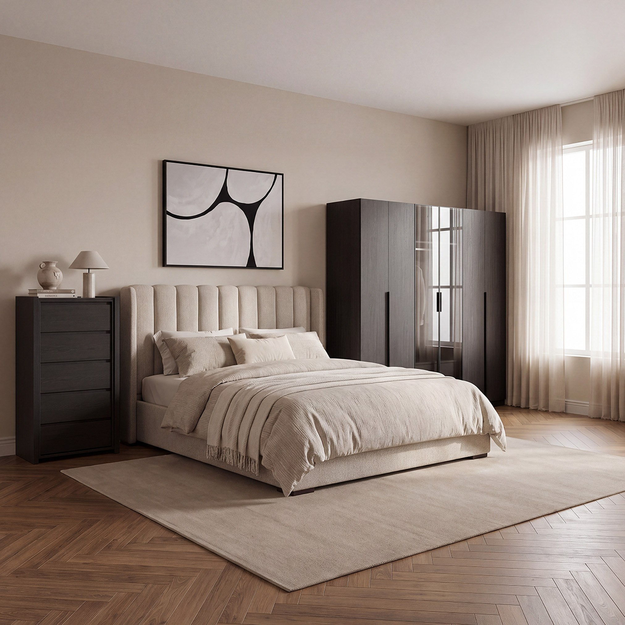 Leonor 6-Door Wardrobe with 2 Drawers with 2 Glass Doors-hbxfurniture-wardrobes-image-8